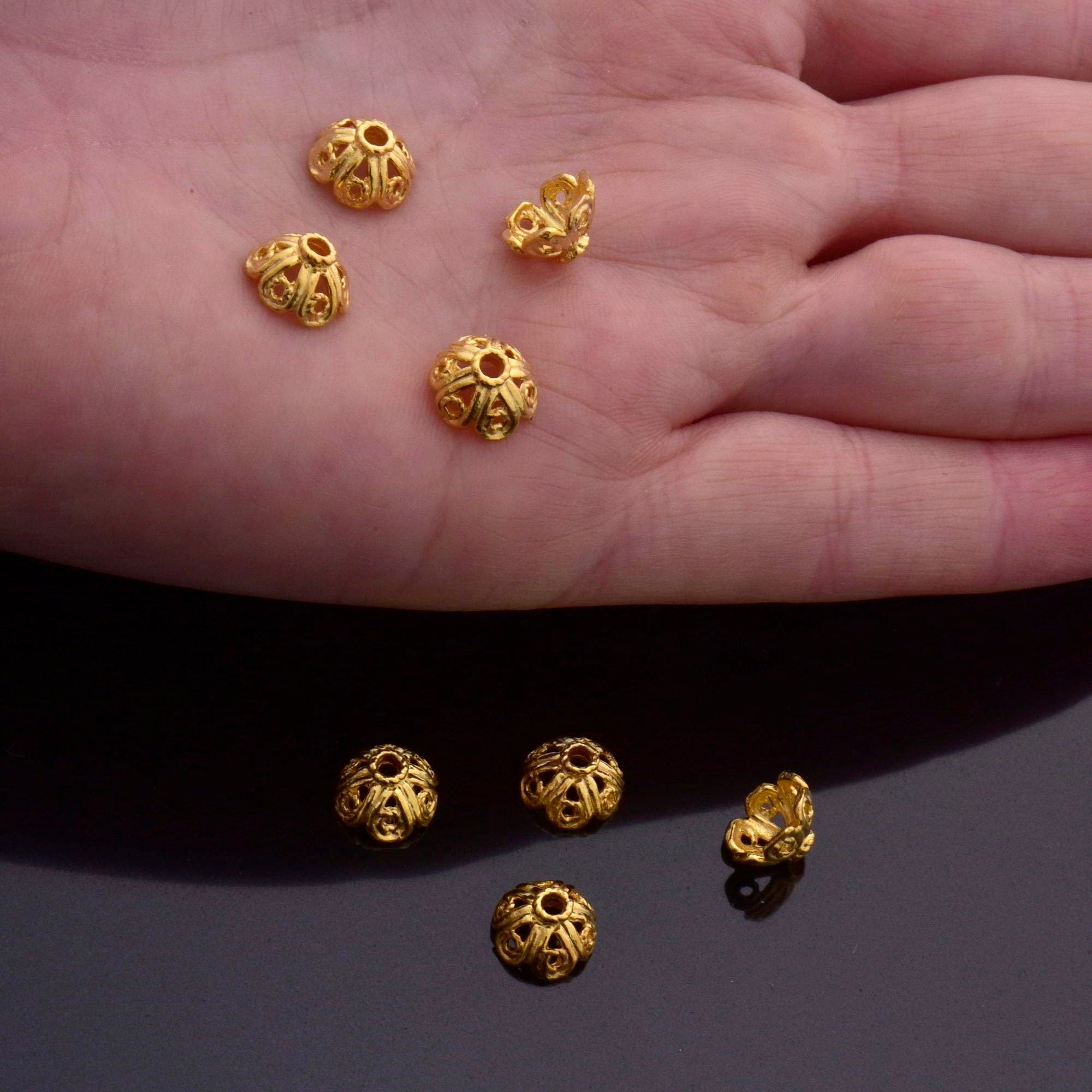 24K Gold Vermeil Filigree Bead Caps, Handmade Silver Bead Caps in 24K Gold, 925 Silver Bead Caps, Spacer Bead Caps, Jewelry Supplies, VM90