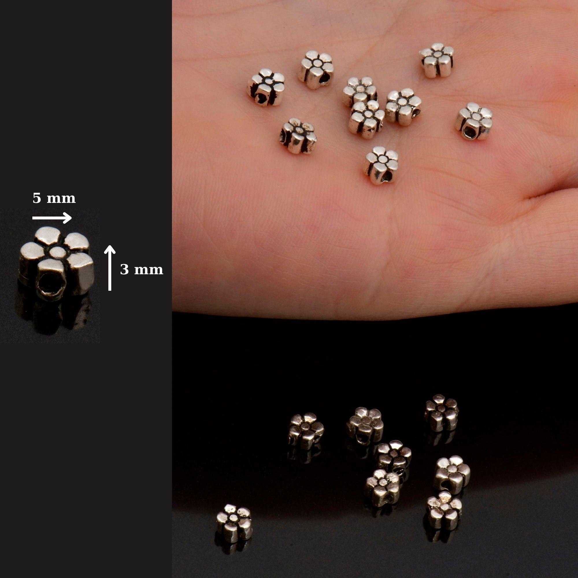 925 Sterling Silver Small Daisy Spacer Beads, Handmade Silver Spacer Beads, Solid Silver Spacer Beads, Jewelry Supply, M96