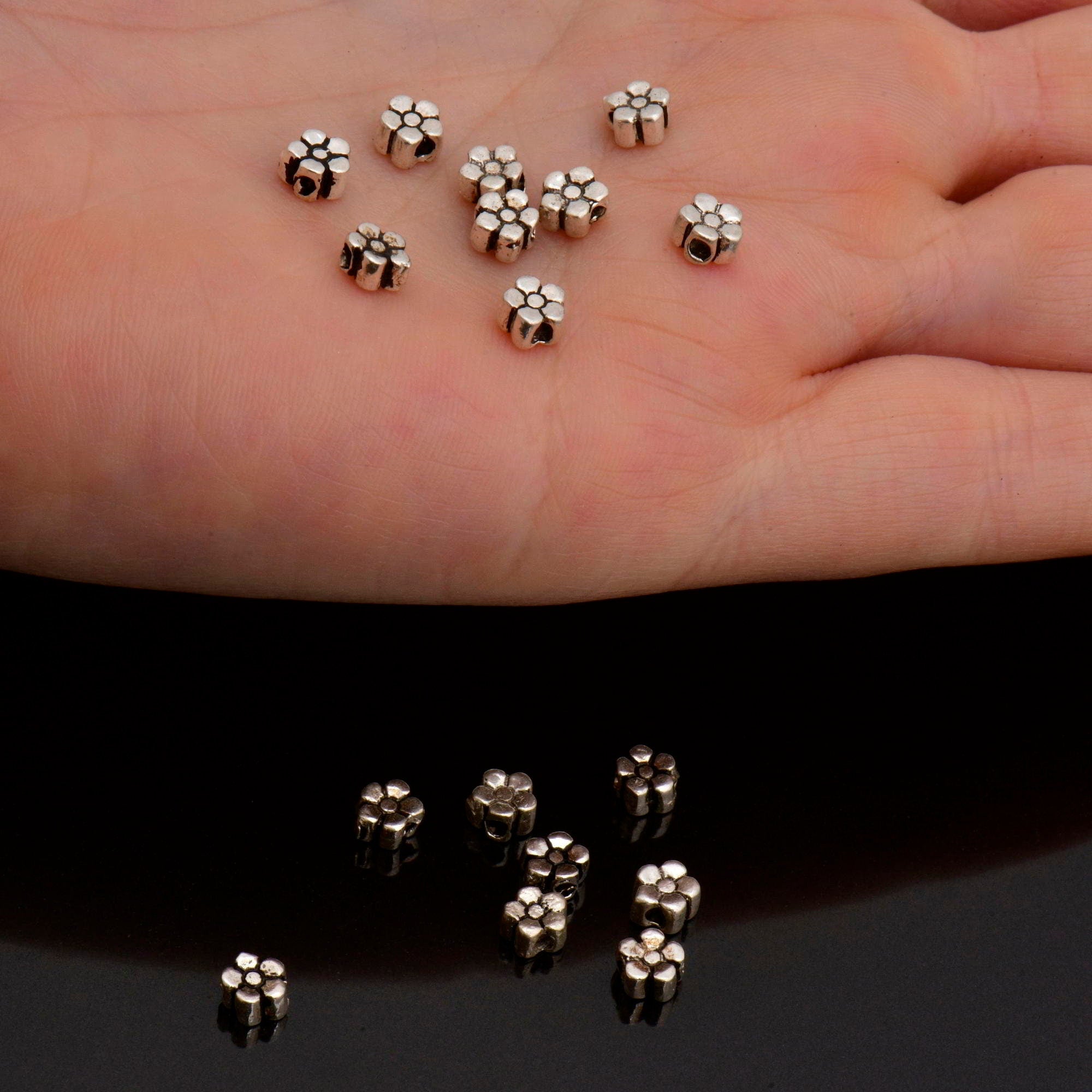 925 Sterling Silver Small Daisy Spacer Beads, Handmade Silver Spacer Beads, Solid Silver Spacer Beads, Jewelry Supply, M96