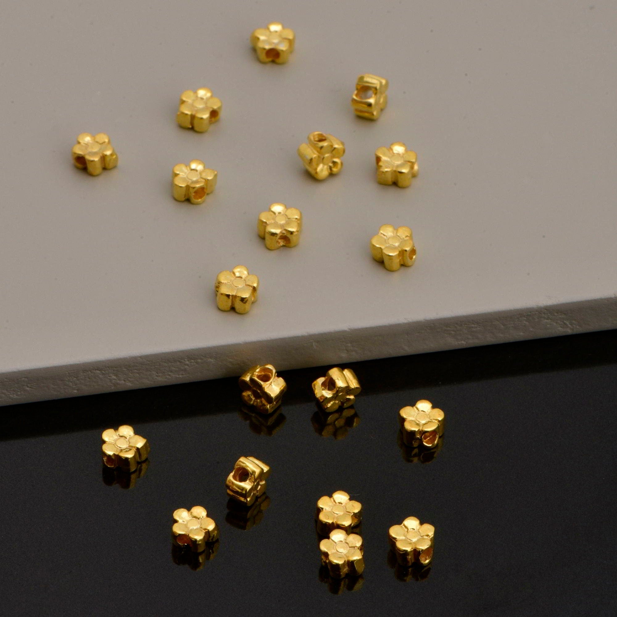 24K Gold Vermeil Small Daisy Spacer Beads, Handmade Silver Spacer Beads in 24K Gold, 925 Silver Spacer Beads, Jewelry Supplies, VM96