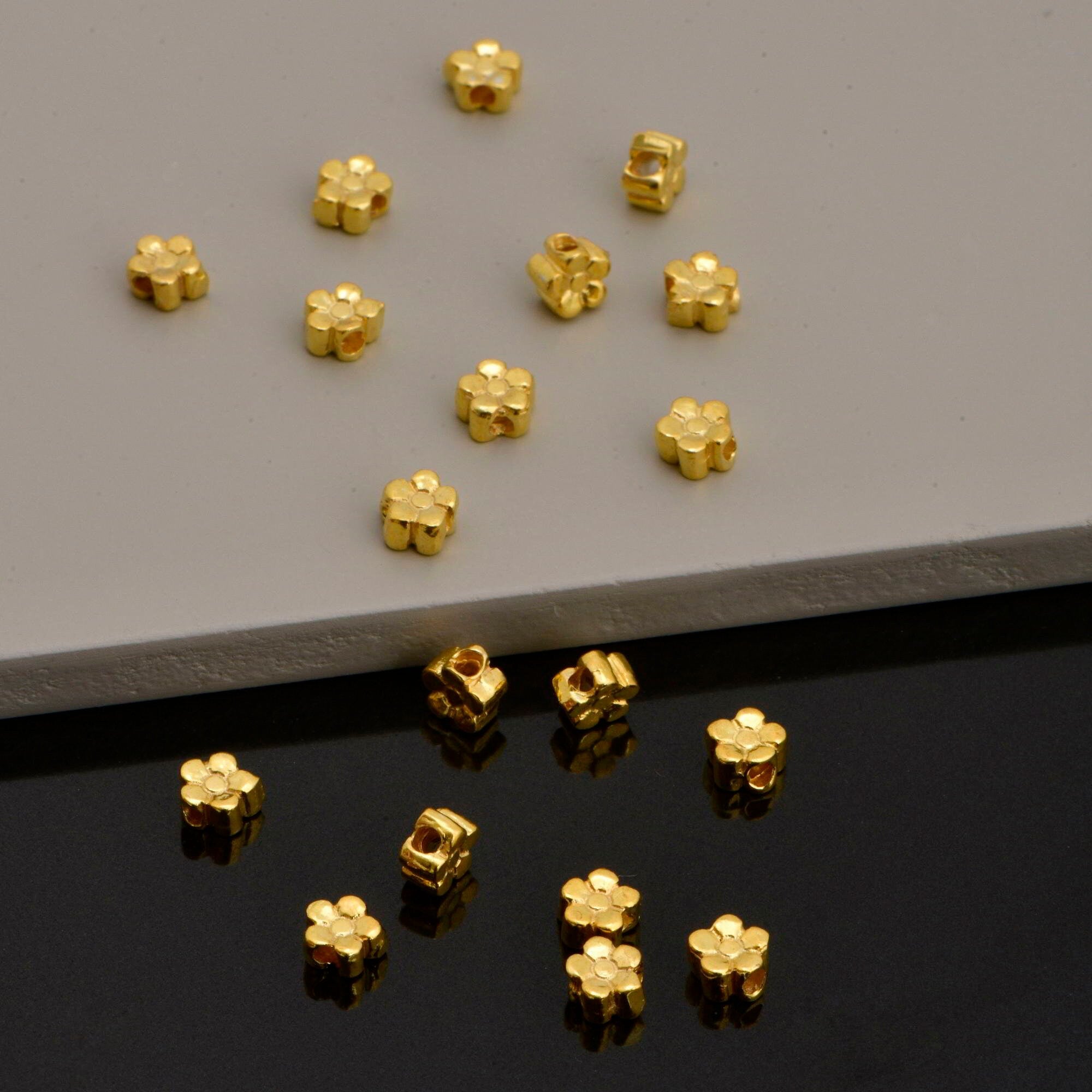 24K Gold Vermeil & 925 Silver Small Daisy Spacer Beads, Handmade Silver Spacer Beads in Gold, Spacer Beads, Jewelry Supplies, M/VM96