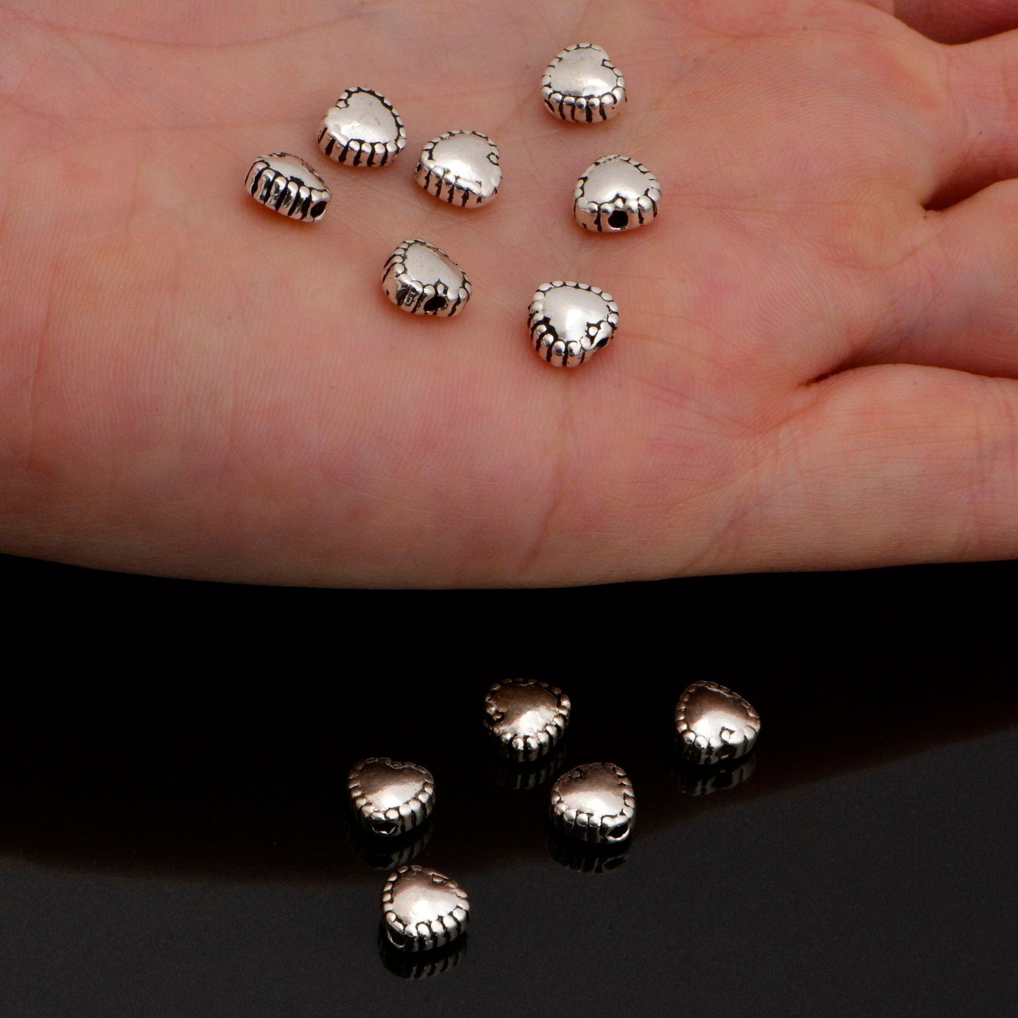 925 Sterling Silver Heart Spacer Beads, Handmade Silver Spacer Beads, Solid Silver Spacer Beads, Jewelry Supply, M99