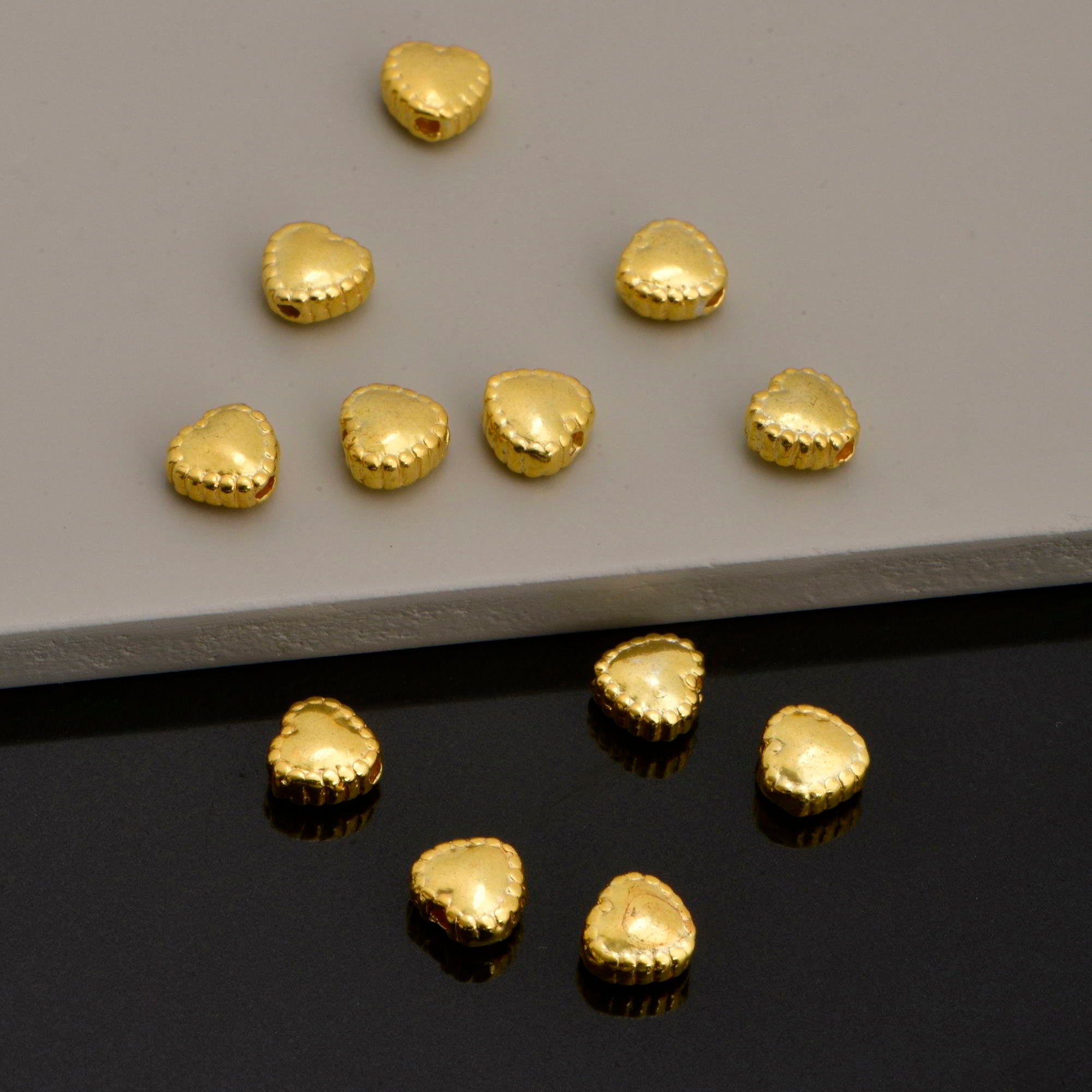 24K Gold Vermeil and 925 Silver Heart Spacer Beads, Handmade Silver Spacer Beads in Gold, 925 Silver Spacer Beads, Jewelry Supplies, M/VM99