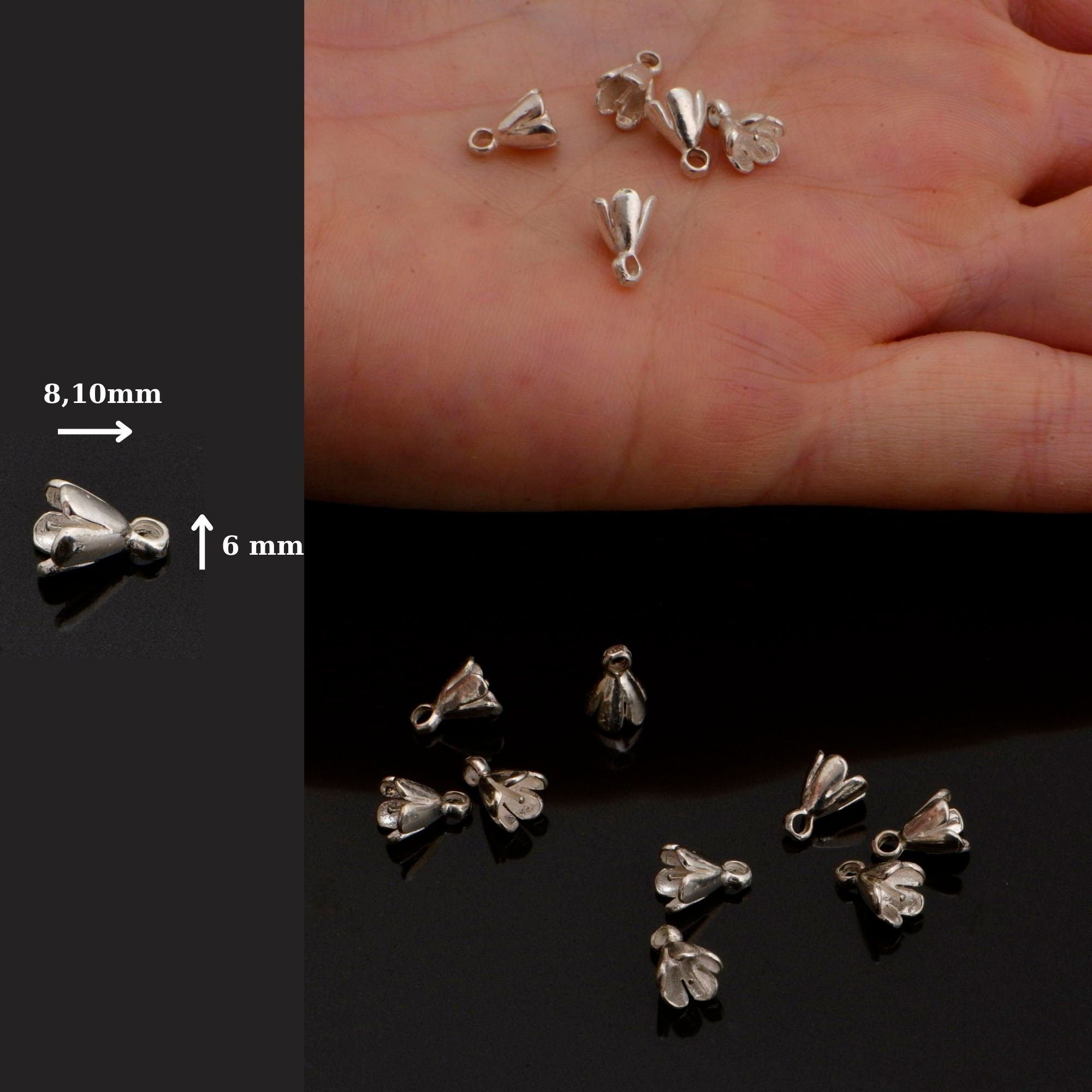 925 Sterling Silver Peg Bail Hand Made Bead Caps for Half Drilled Beads, Sterling Silver Bead Caps , Jewelry Supply, M75