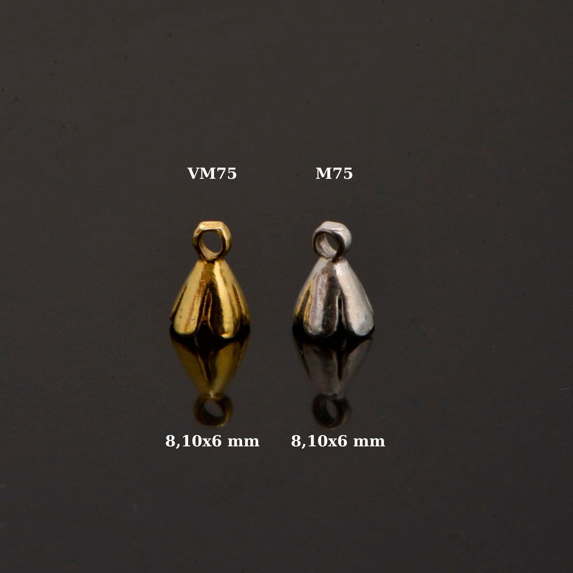 925 Sterling Silver and 24 K Gold Vermeil Peg Bail Hand Made Bead Caps for Half Drilled Beads, M75/VM75