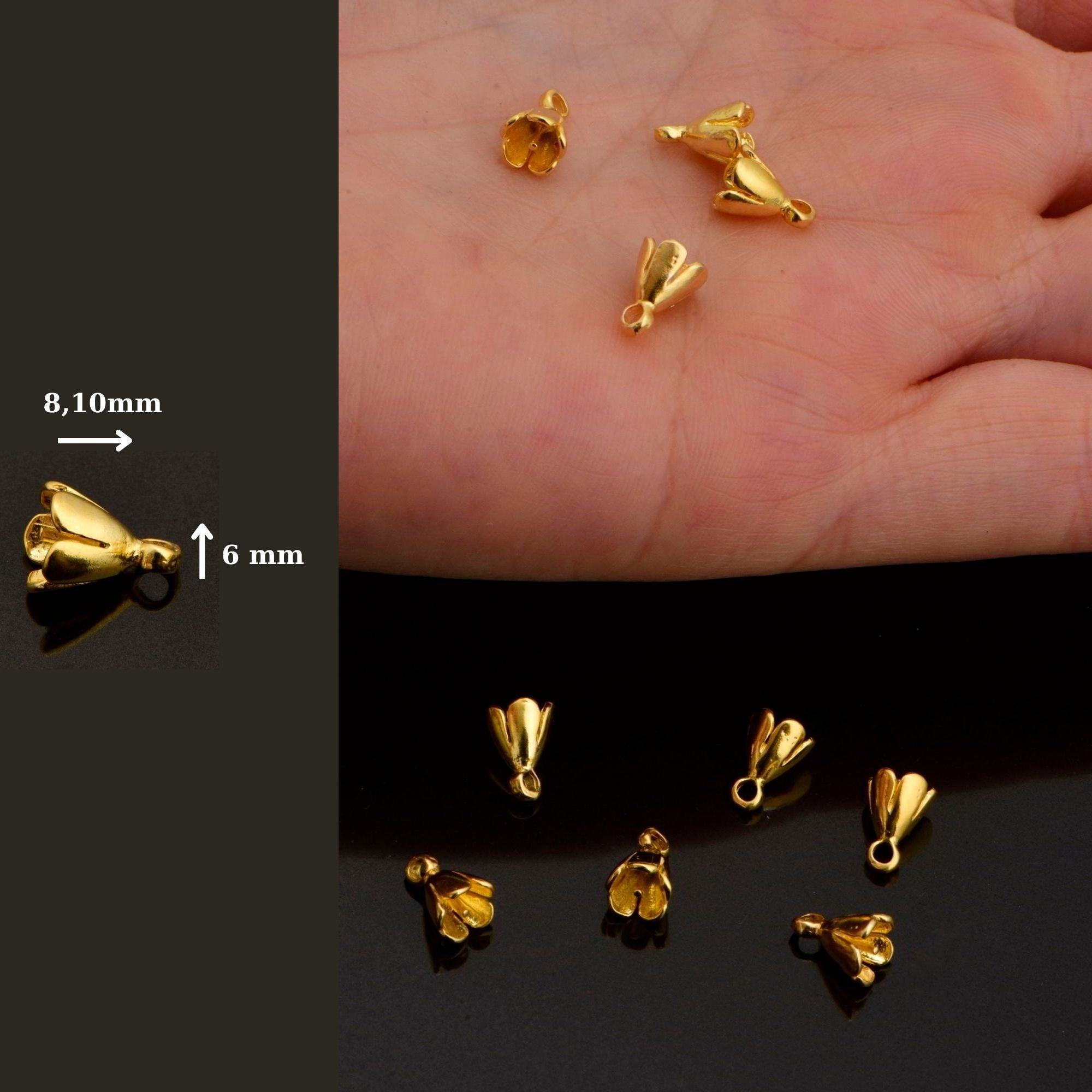 24K Gold Vermeil Peg Bail Hand Made Bead Caps for Half Drilled Beads, 925 Silver Bead Caps in 24K Gold, Jewelry Supplies, VM75