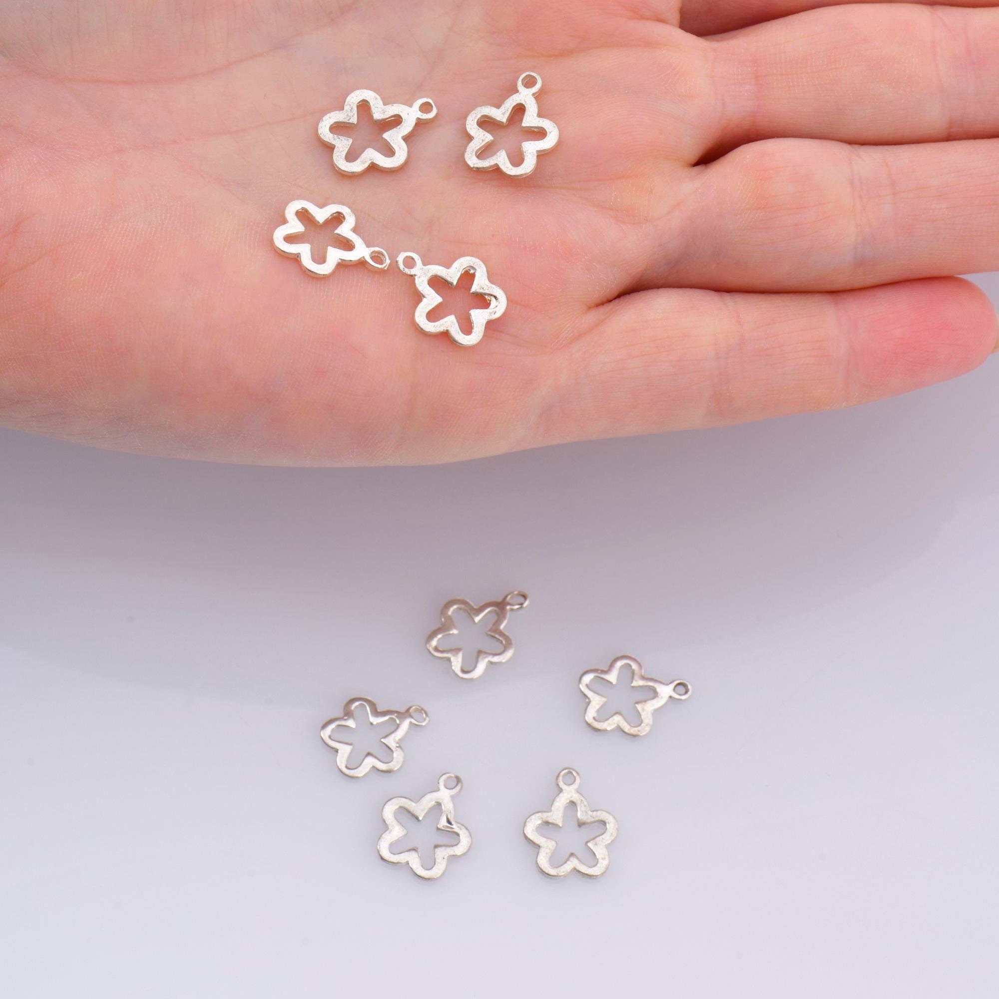 24K Gold Vermeil and 925 Sterling Silver 3 Pcs Flower Charms, Flower Charm Dangles, Plated Flower Pendants, Jewelry Findings, M/VM74