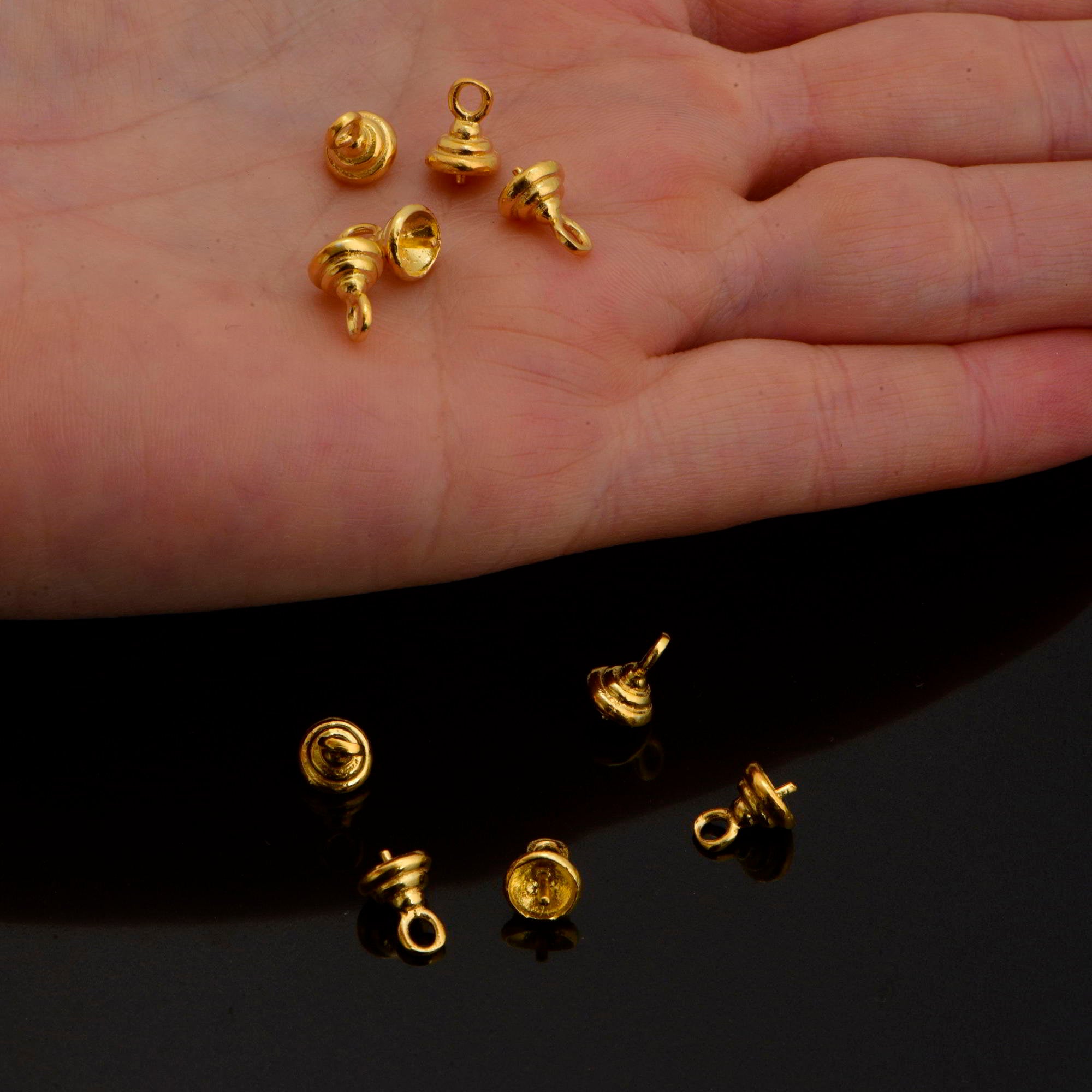 925 Sterling Silver and 24 K Gold Vermeil Peg Bail Hand Made Bead Caps for Half Drilled Beads, Jewelry Supplies, M/VM76