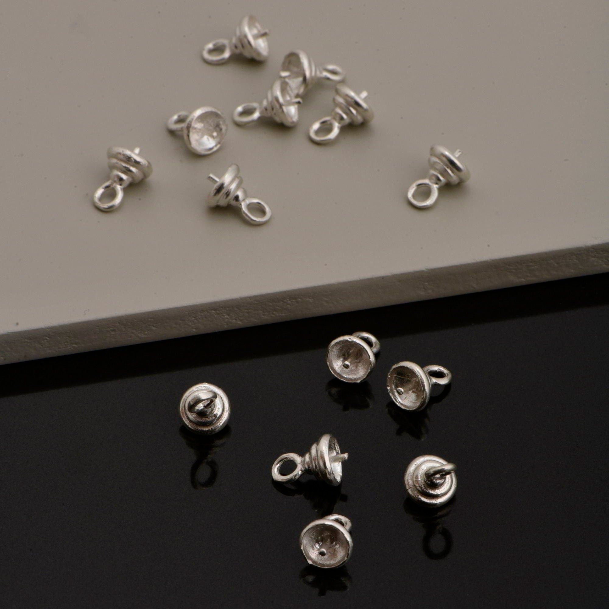 925 Sterling Silver and 24 K Gold Vermeil Peg Bail Hand Made Bead Caps for Half Drilled Beads, Jewelry Supplies, M/VM76