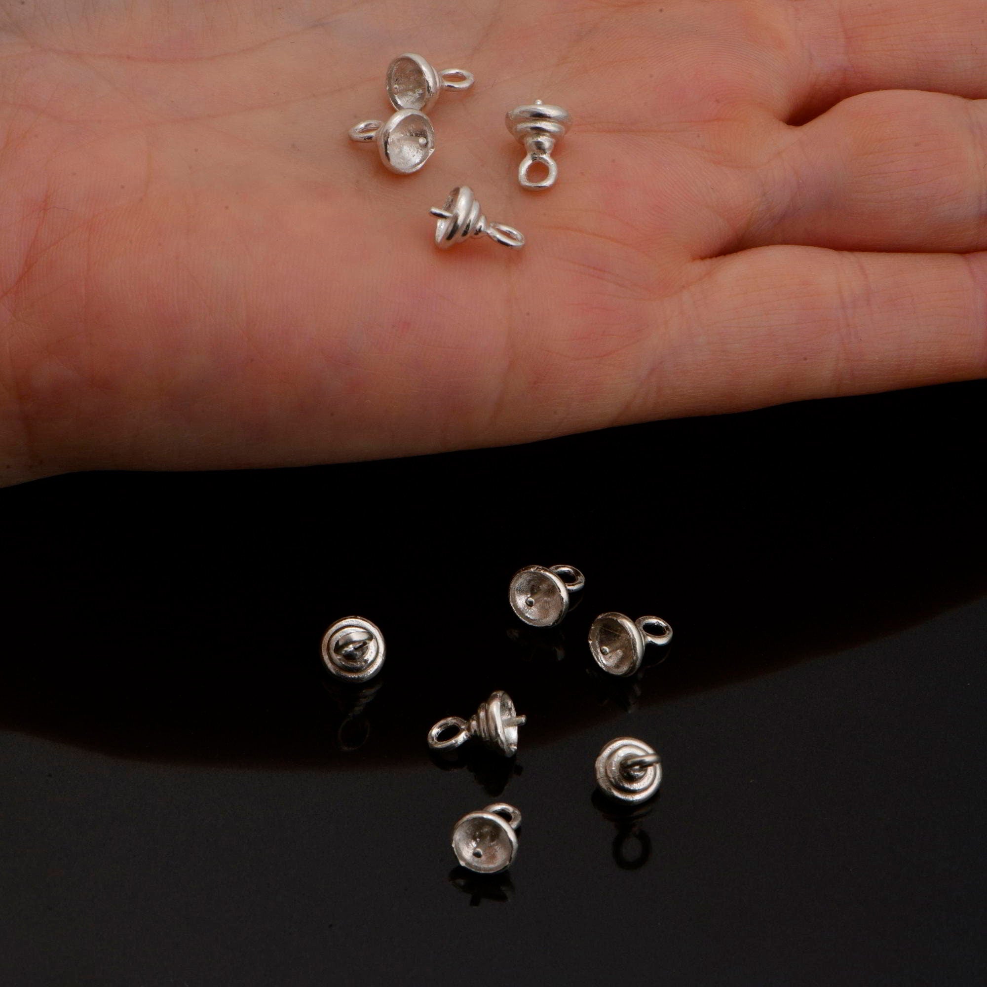 925 Sterling Silver and 24 K Gold Vermeil Peg Bail Hand Made Bead Caps for Half Drilled Beads, Jewelry Supplies, M/VM76