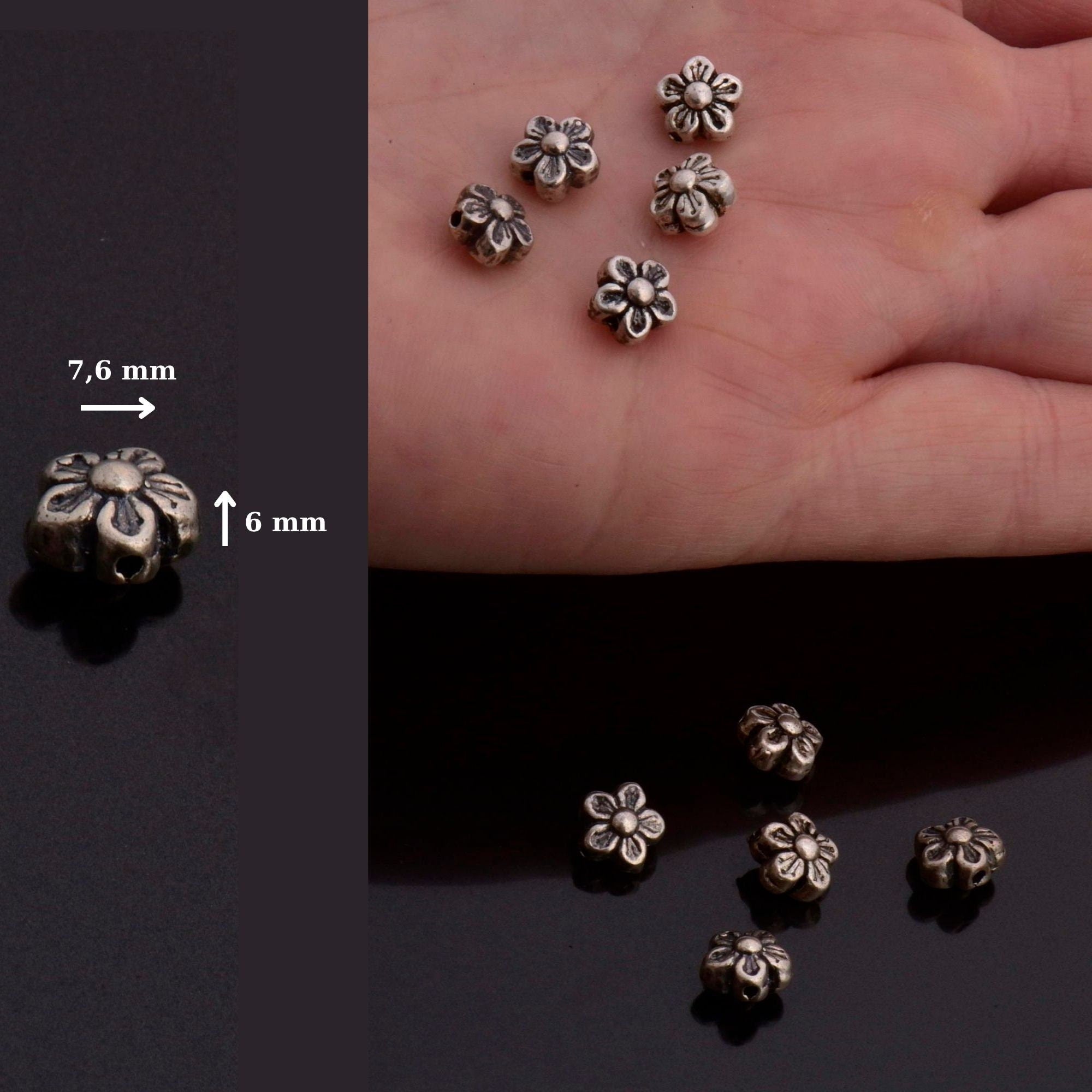 925 Sterling Silver Flower Spacer Beads, Handmade Silver Spacer Beads, Solid Silver Spacer Beads, Jewelry Supply, M101