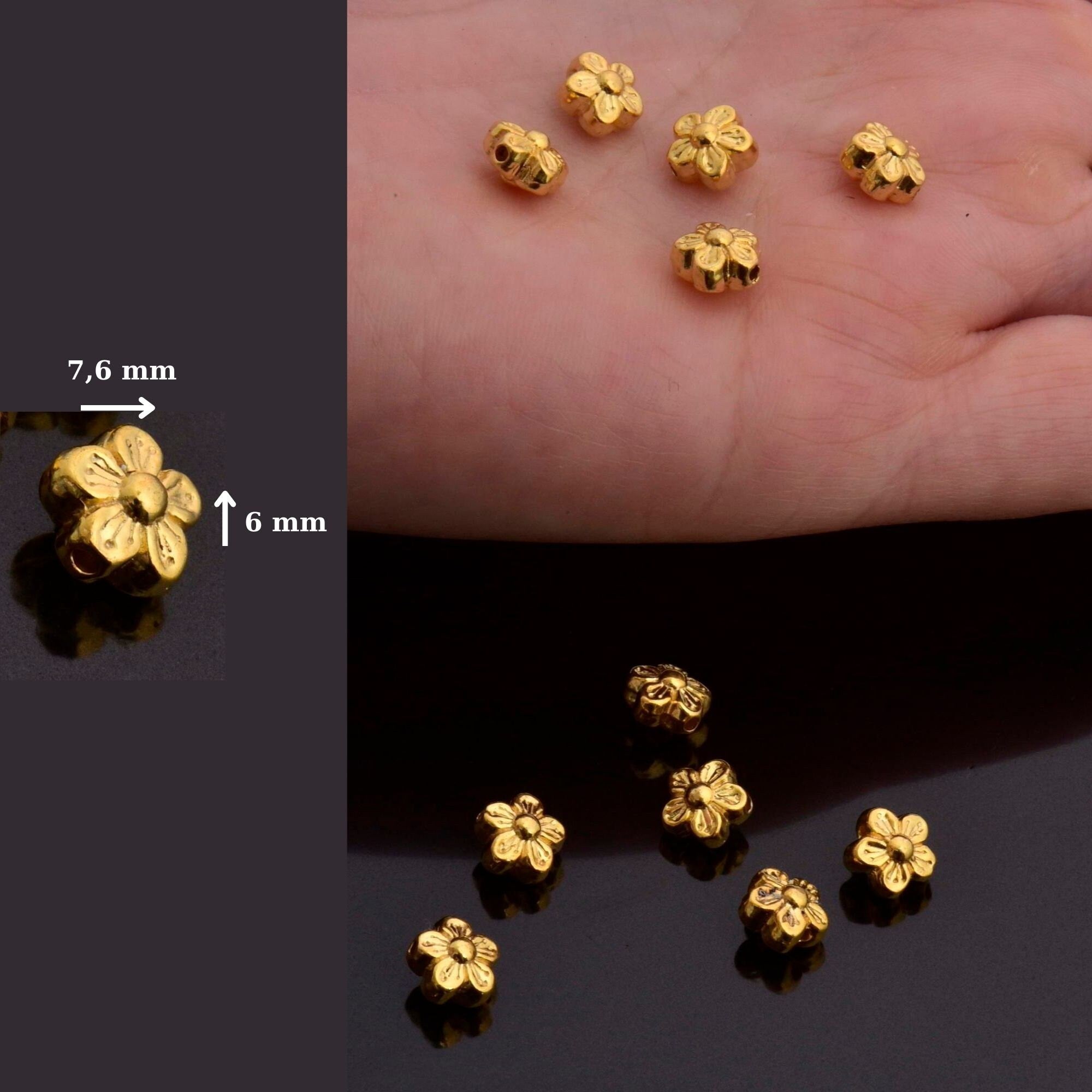 24K Gold Vermeil and 925 Silver Flower Spacer Beads, Handmade Silver Spacer Beads in Gold, Silver Spacer Beads, Jewelry Supplies, M/VM101