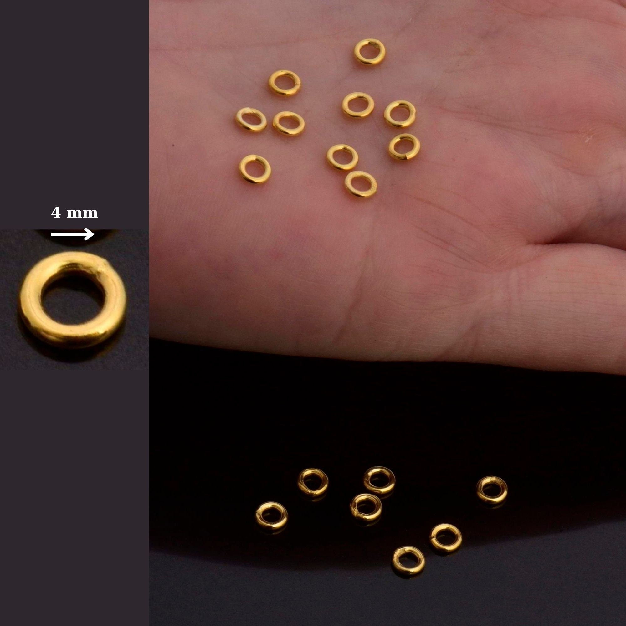 Dia 4mm & Ga.2 24K Gold Vermeil CLOSED Jump Rings, tough, Gold Hollow ring, 925 Sterling Silver Jump Rings, Jewelry Findings, VM103A