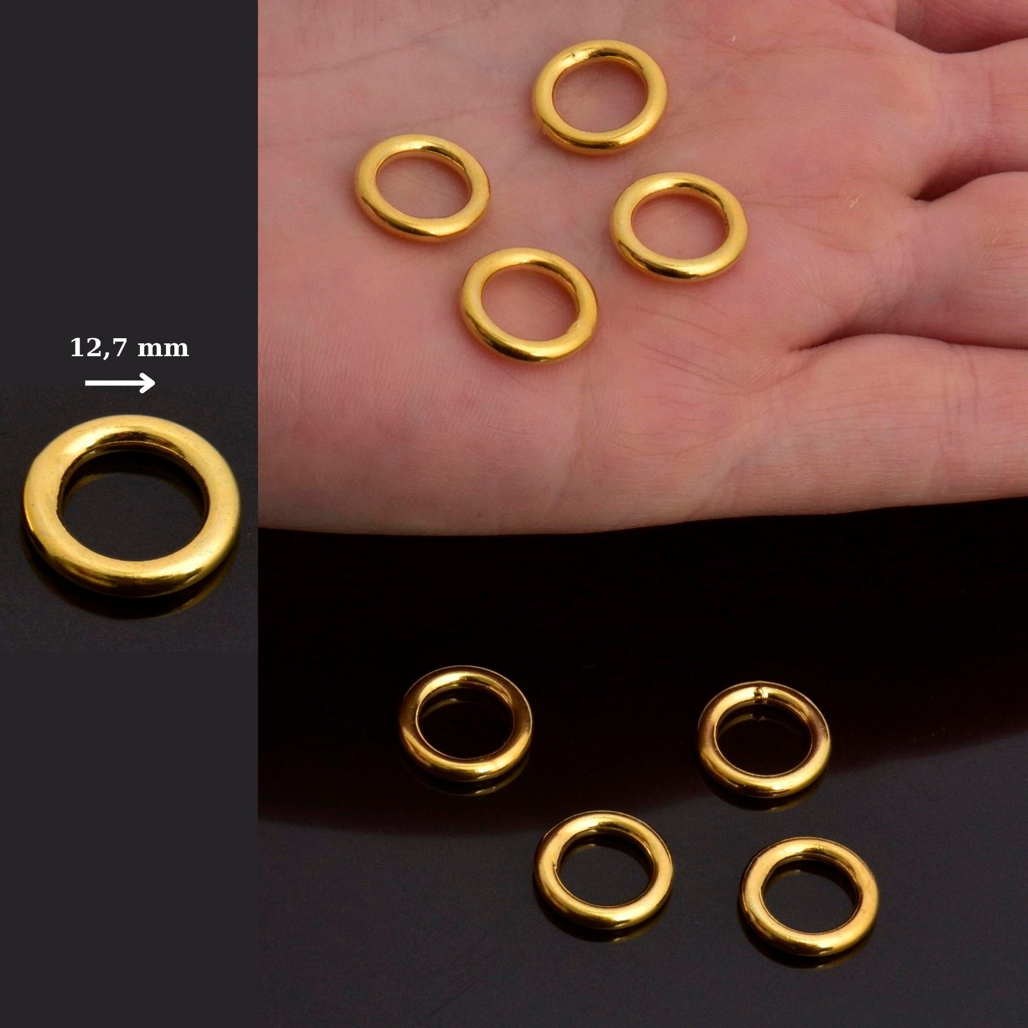 24K Gold Vermeil 12,7mm CLOSED Jump Rings, High Quality HOLLOW Jump Rings, 925 Sterling Silver Jump Rings, Jewelry Supplies, VM104B