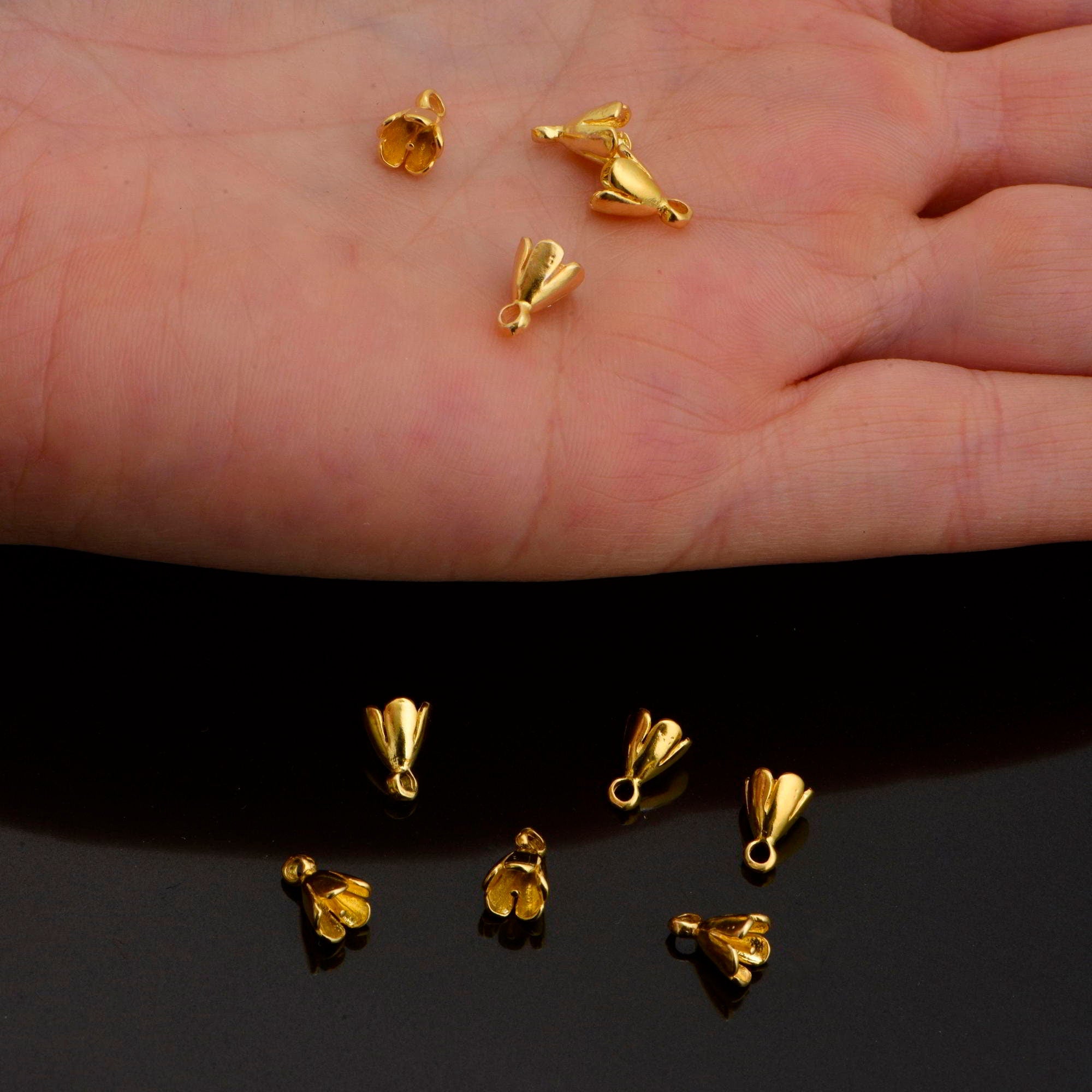 24K Gold Vermeil Peg Bail Hand Made Bead Caps for Half Drilled Beads, 925 Silver Bead Caps in 24K Gold, Jewelry Supplies, VM75