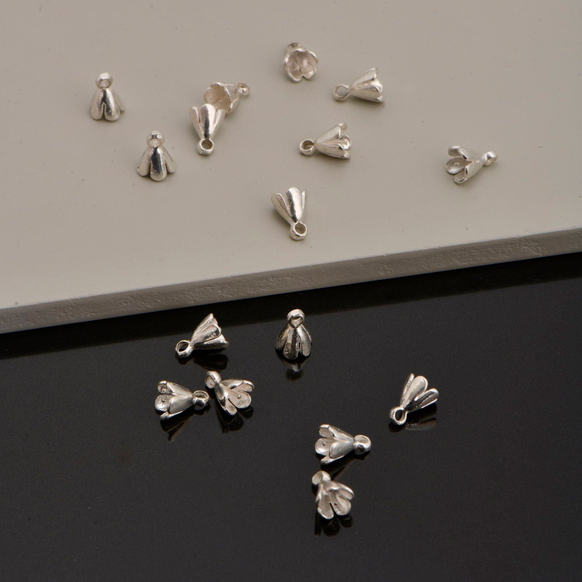 925 Sterling Silver Peg Bail Hand Made Bead Caps for Half Drilled Beads, Sterling Silver Bead Caps , Jewelry Supply, M75