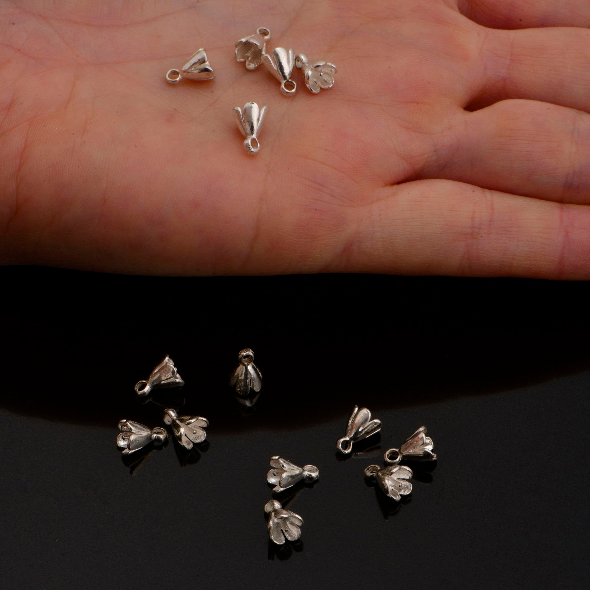 925 Sterling Silver and 24 K Gold Vermeil Peg Bail Hand Made Bead Caps for Half Drilled Beads, M75/VM75