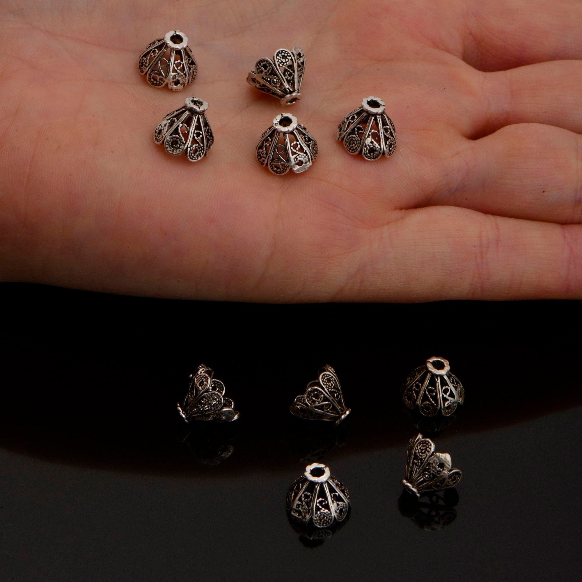925 Sterling Silver Filigree Bead Caps, Handmade Silver Bead Caps in 24K Gold, Solid Silver Bead Caps, Spacer Bead Caps, Jewelry Supply, M81