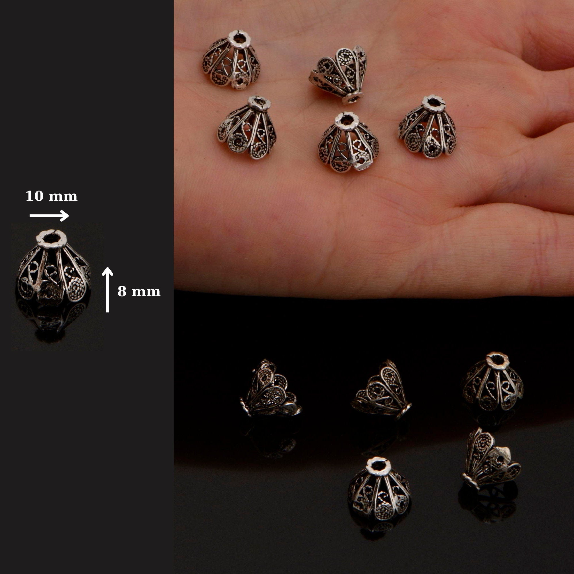 925 Sterling Silver Filigree Bead Caps, Handmade Silver Bead Caps in 24K Gold, Solid Silver Bead Caps, Spacer Bead Caps, Jewelry Supply, M81