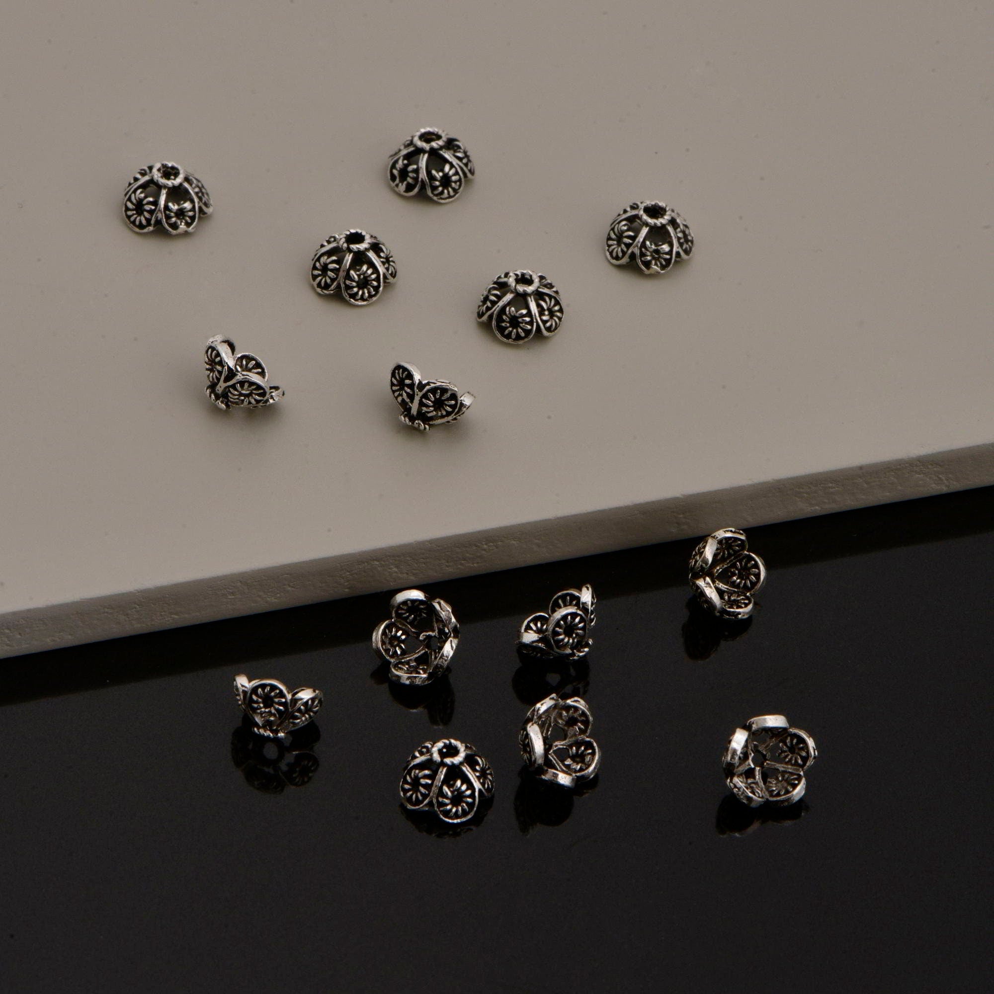 925 Sterling Silver Filigree Bead Caps, Handmade Silver Bead Caps, Solid Silver Bead Caps, Spacer Bead Caps, Jewelry Supply, M82
