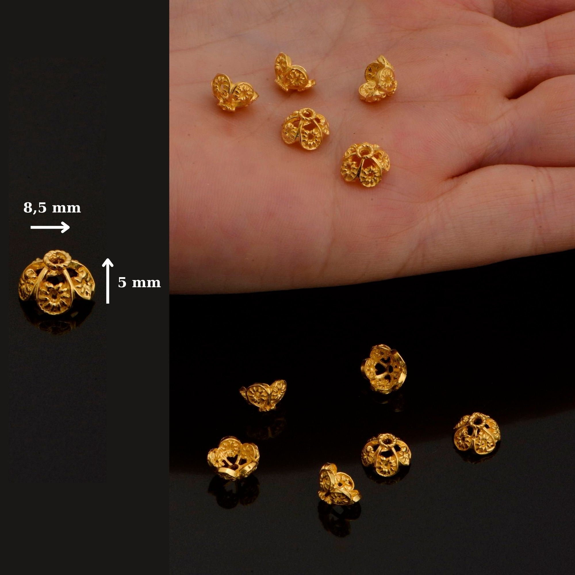 24K Gold Vermeil Filigree Bead Caps, Handmade Silver Bead Caps in 24K Gold, 925 Silver Bead Caps, Spacer Bead Caps, Jewelry Supplies, VM82