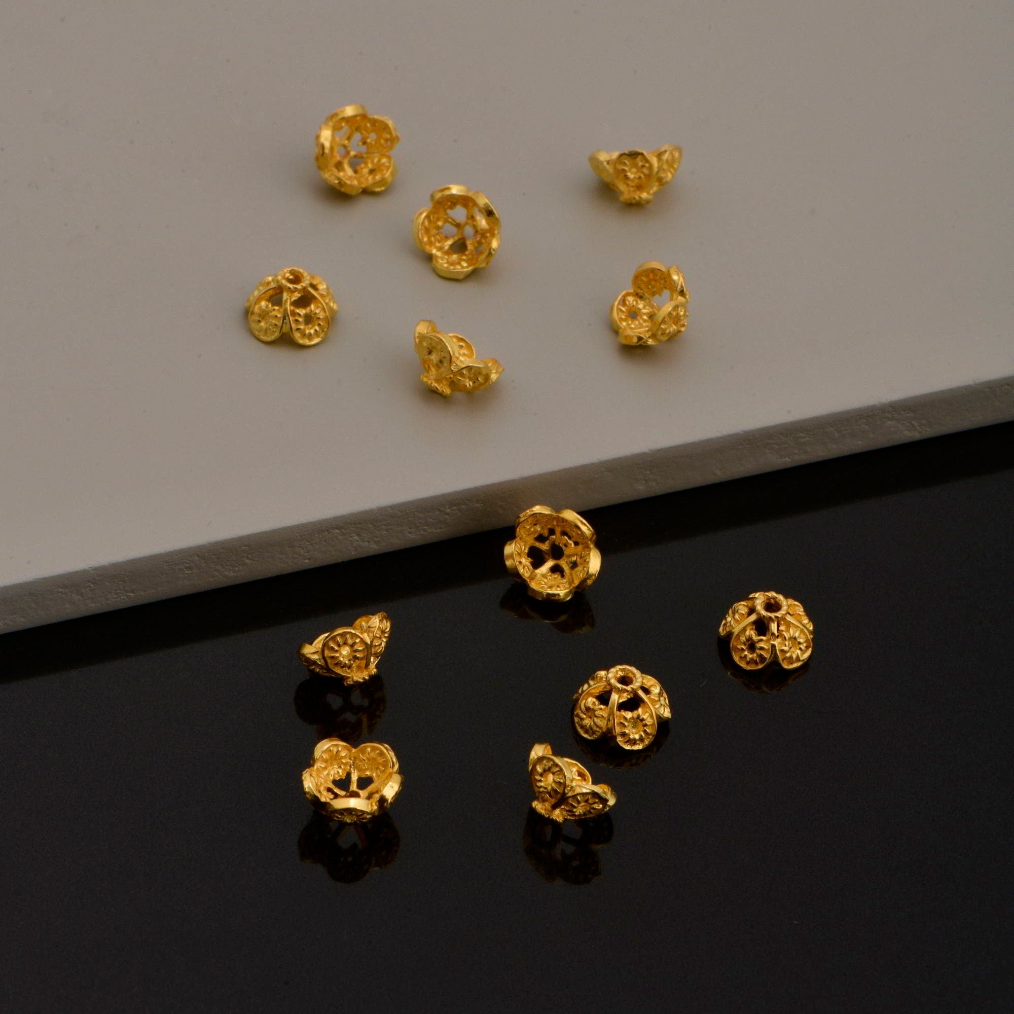 24K Gold Vermeil and 925 Silver Filigree Bead Caps, Handmade Bead Caps, Flower Bead Caps, Spacer Bead Caps, Jewelry Supplies, M/VM82