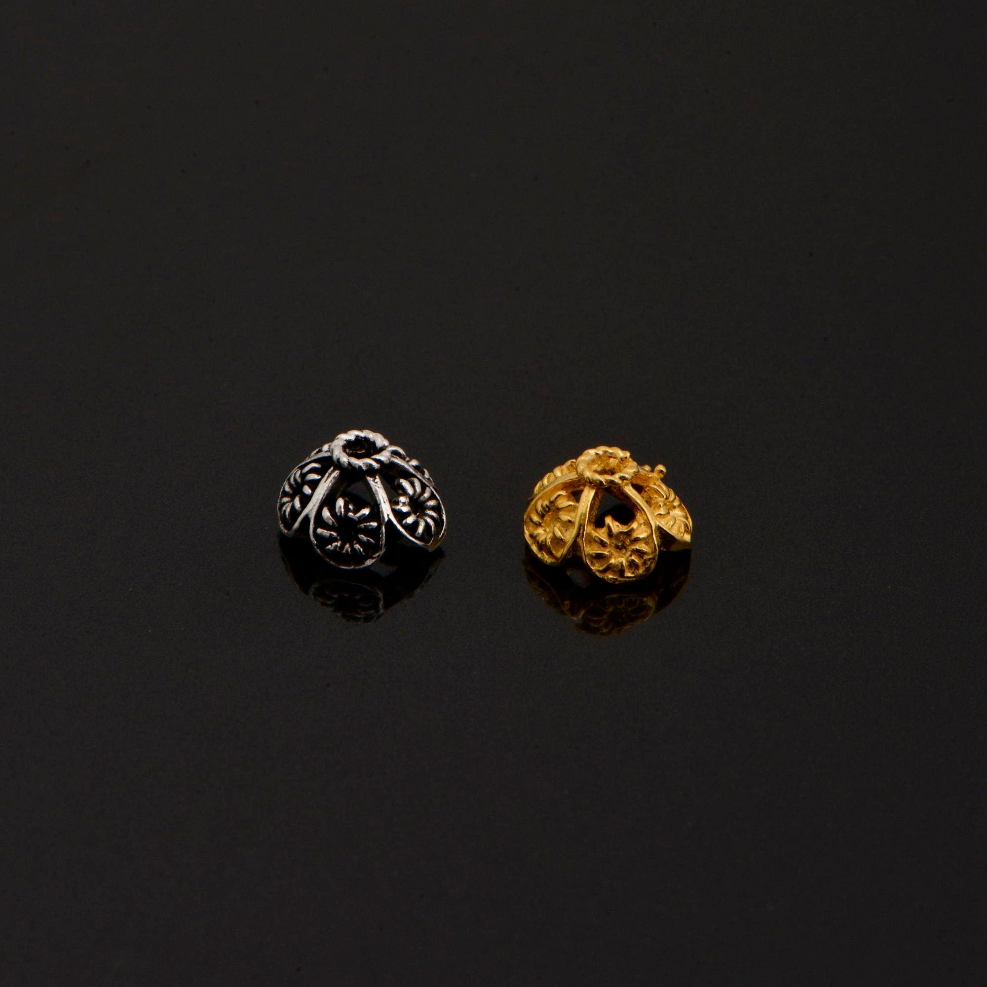 24K Gold Vermeil and 925 Silver Filigree Bead Caps, Handmade Bead Caps, Flower Bead Caps, Spacer Bead Caps, Jewelry Supplies, M/VM82