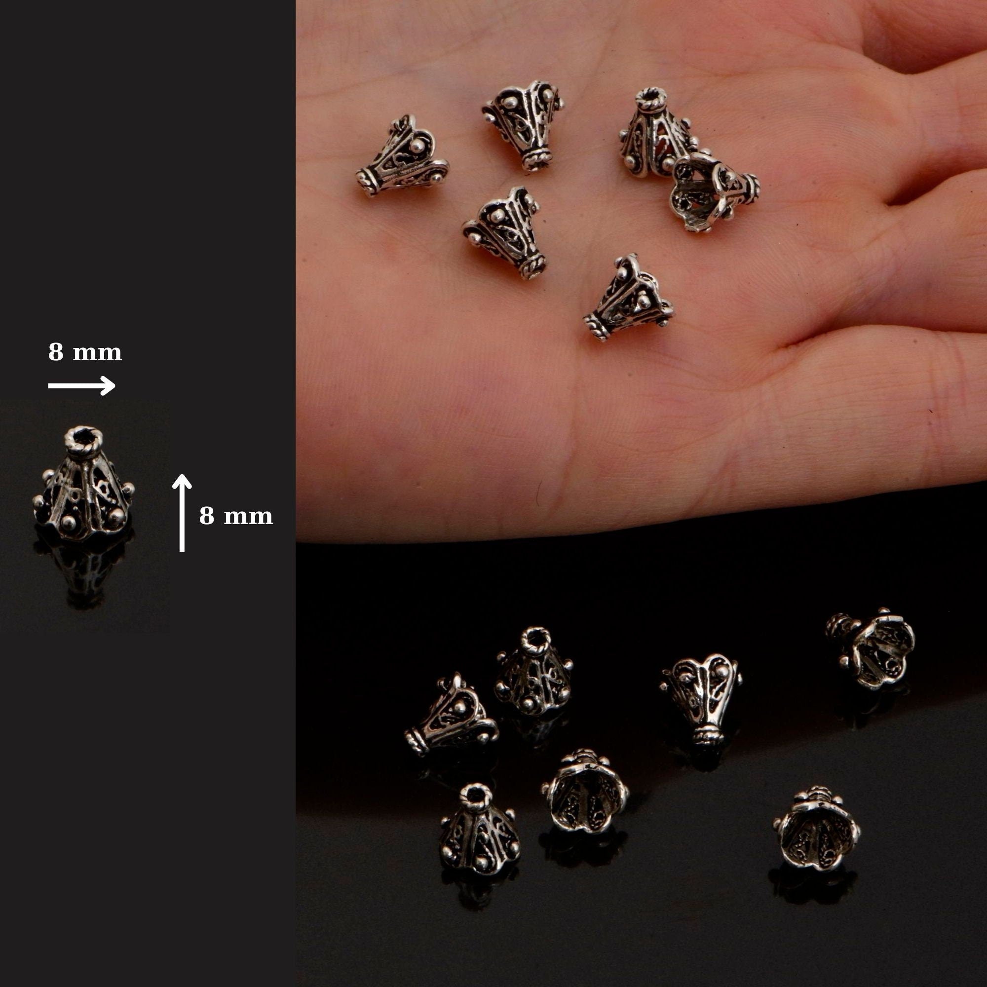 925 Sterling Silver Filigree Bead Caps, Handmade Silver Bead Caps, Solid Silver Bead Caps, Spacer Bead Caps, Jewelry Supply, M83