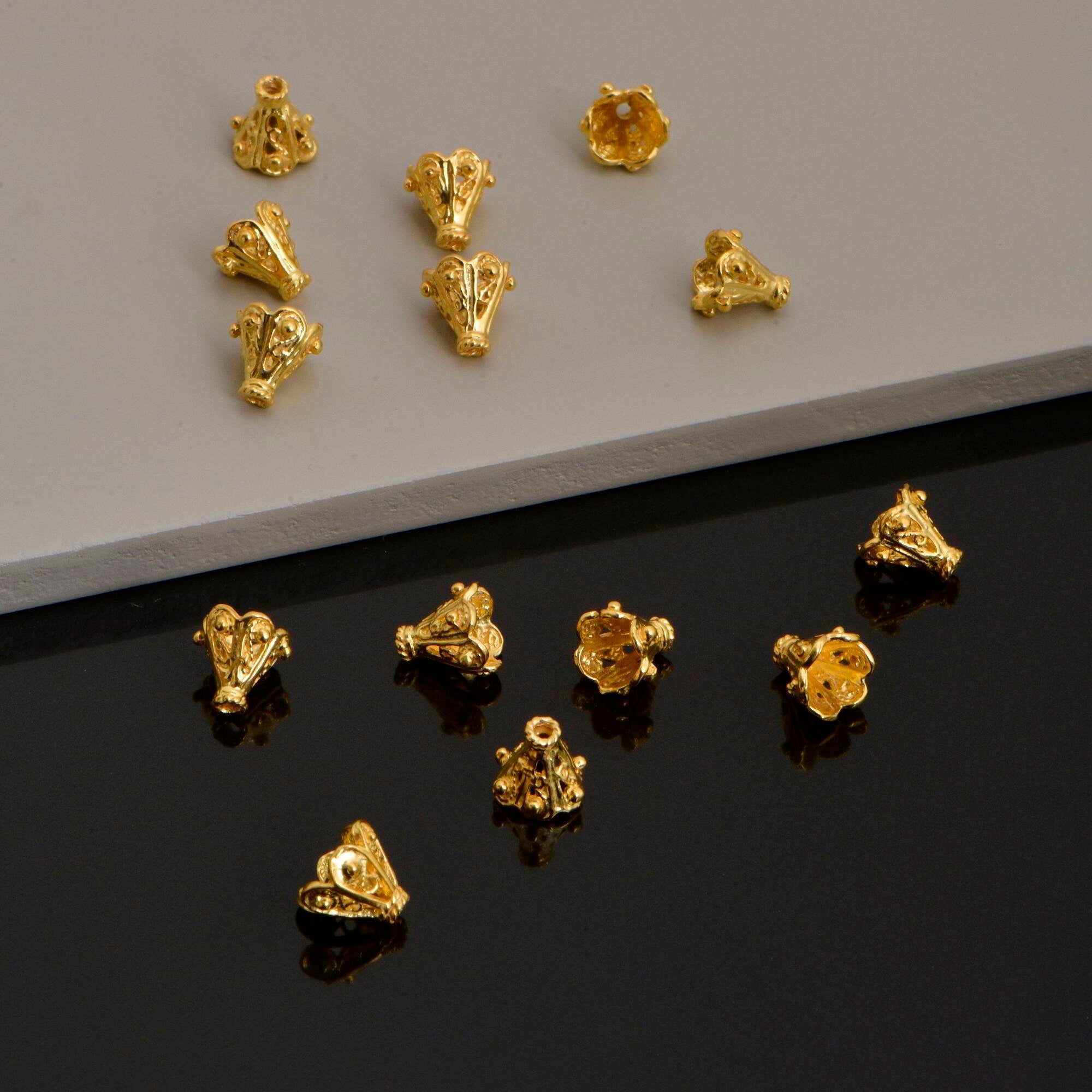 24K Gold Vermeil Filigree Bead Caps, Handmade Silver Bead Caps in 24K Gold, 925 Silver Bead Caps, Spacer Bead Caps, Jewelry Supplies, VM83