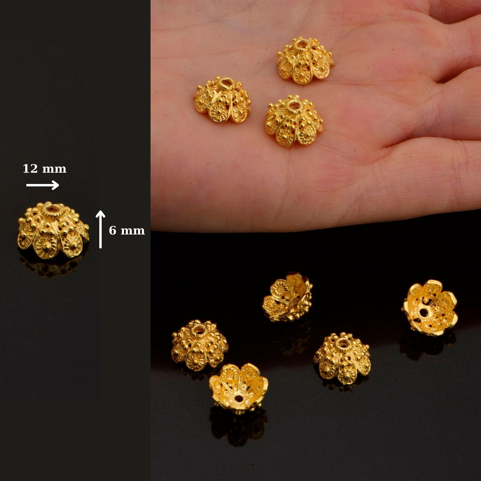 24K Gold Vermeil and 925 Silver Filigree Bead Caps, Handmade Silver Bead Caps, Gold Bead Caps, Spacer Bead Caps, Jewelry Supplies, M/VM85