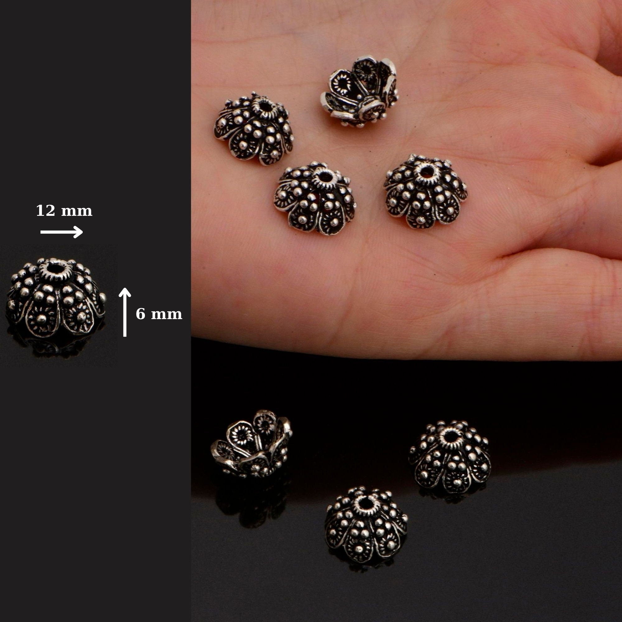 24K Gold Vermeil and 925 Silver Filigree Bead Caps, Handmade Silver Bead Caps, Gold Bead Caps, Spacer Bead Caps, Jewelry Supplies, M/VM85