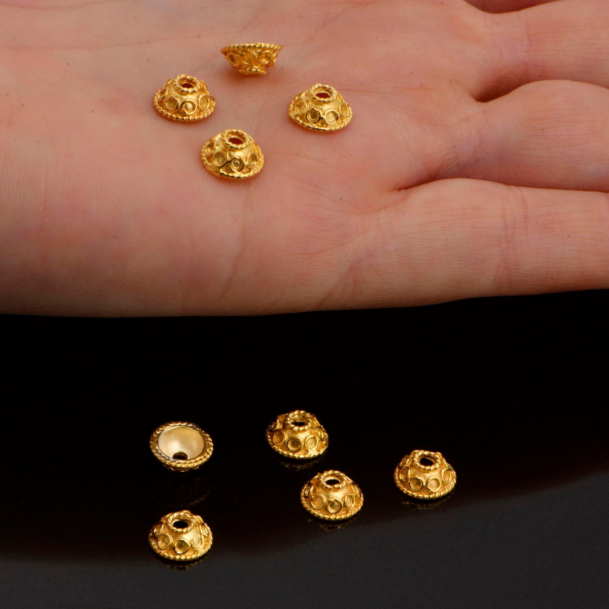 24K Gold Vermeil and 925 Silver Filigree Bead Caps, Handmade Silver Bead Caps, Gold Bead Caps, Spacer Bead Caps, Jewelry Supplies, M/VM86