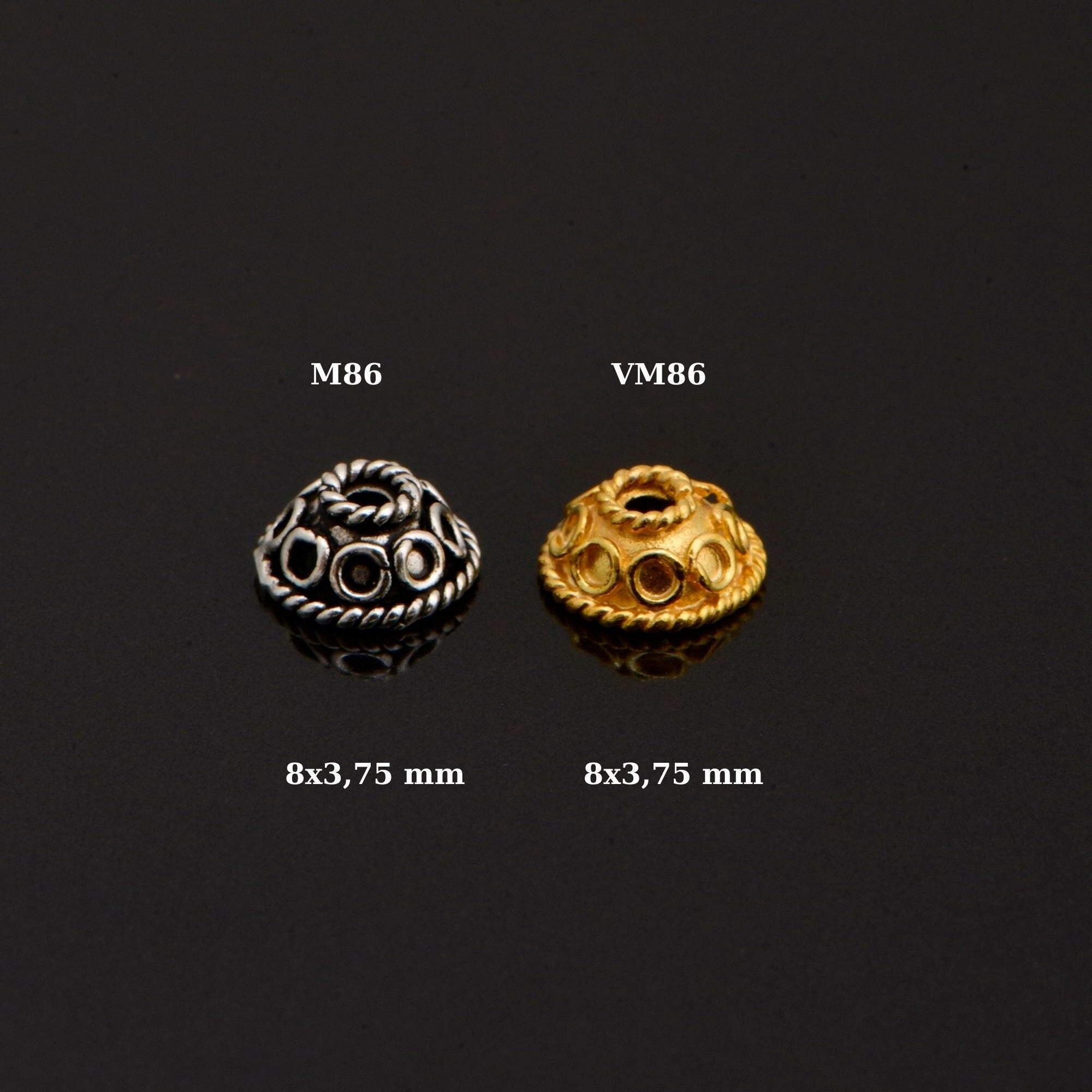 24K Gold Vermeil and 925 Silver Filigree Bead Caps, Handmade Silver Bead Caps, Gold Bead Caps, Spacer Bead Caps, Jewelry Supplies, M/VM86