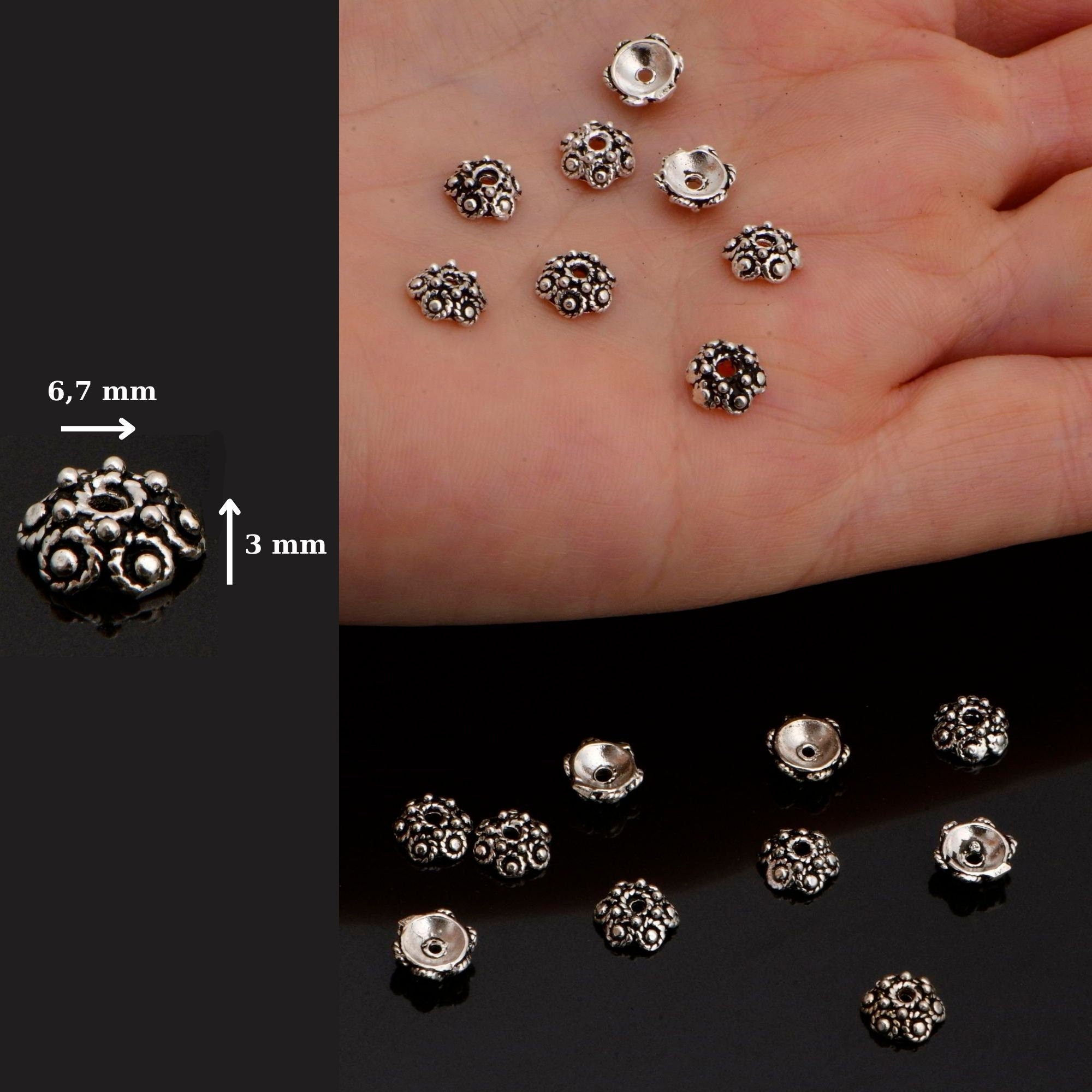 925 Sterling Silver Filigree Bead Caps, Handmade Silver Bead Caps, Solid Silver Bead Caps, Spacer Bead Caps, Jewelry Supply, M87