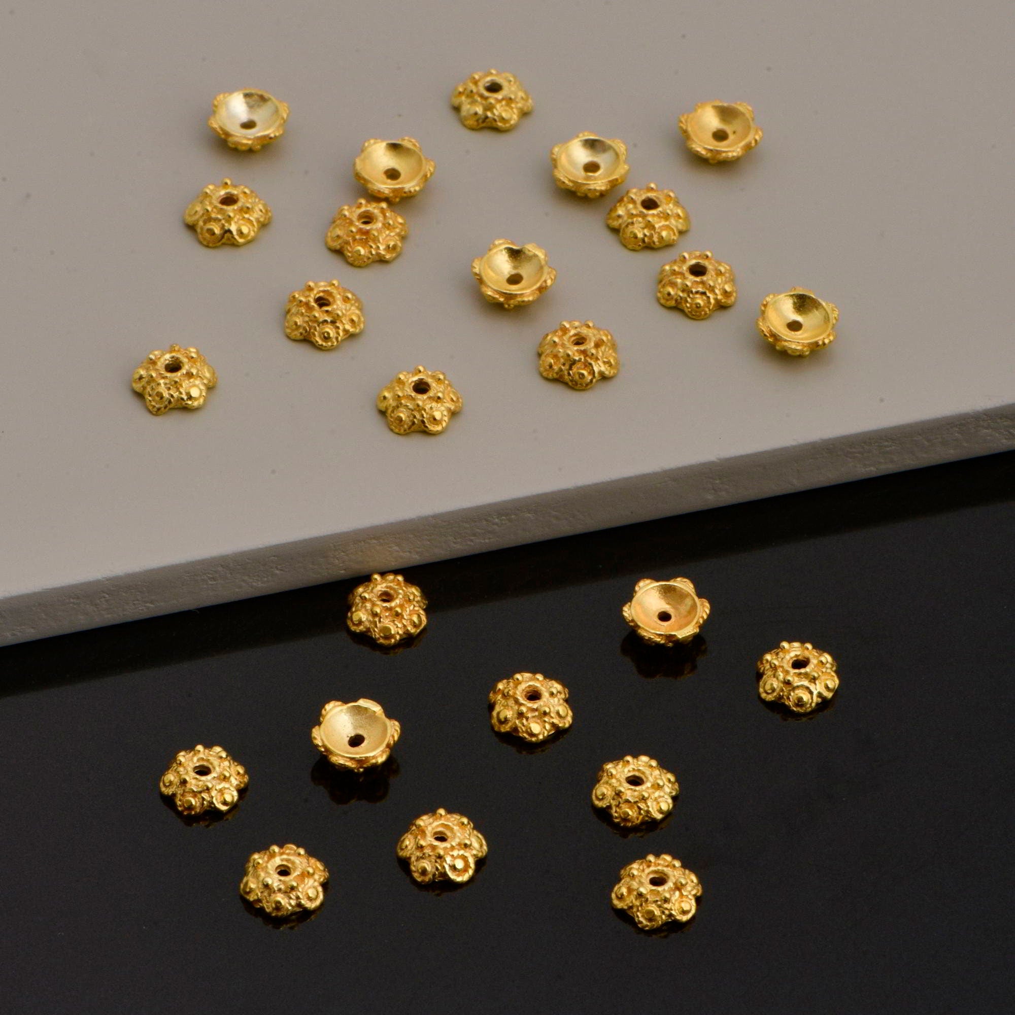 24K Gold Vermeil Filigree Bead Caps, Handmade Silver Bead Caps in 24K Gold, 925 Silver Bead Caps, Spacer Bead Caps, Jewelry Supplies, VM87