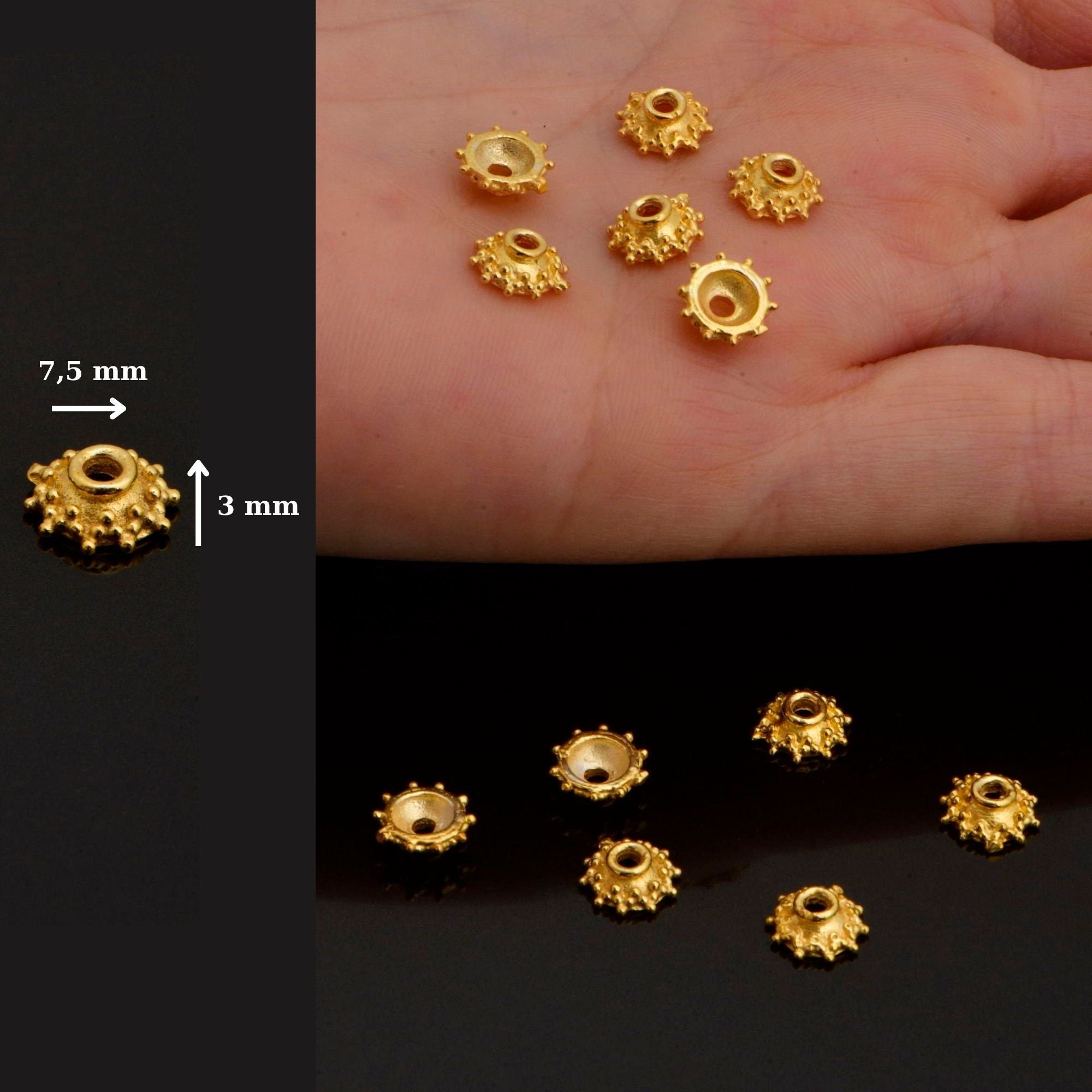 24K Gold Vermeil and 925 Silver Filigree Bead Caps, Handmade Silver Bead Caps, Gold Bead Caps, Spacer Bead Caps, Jewelry Supplies, M/VM88