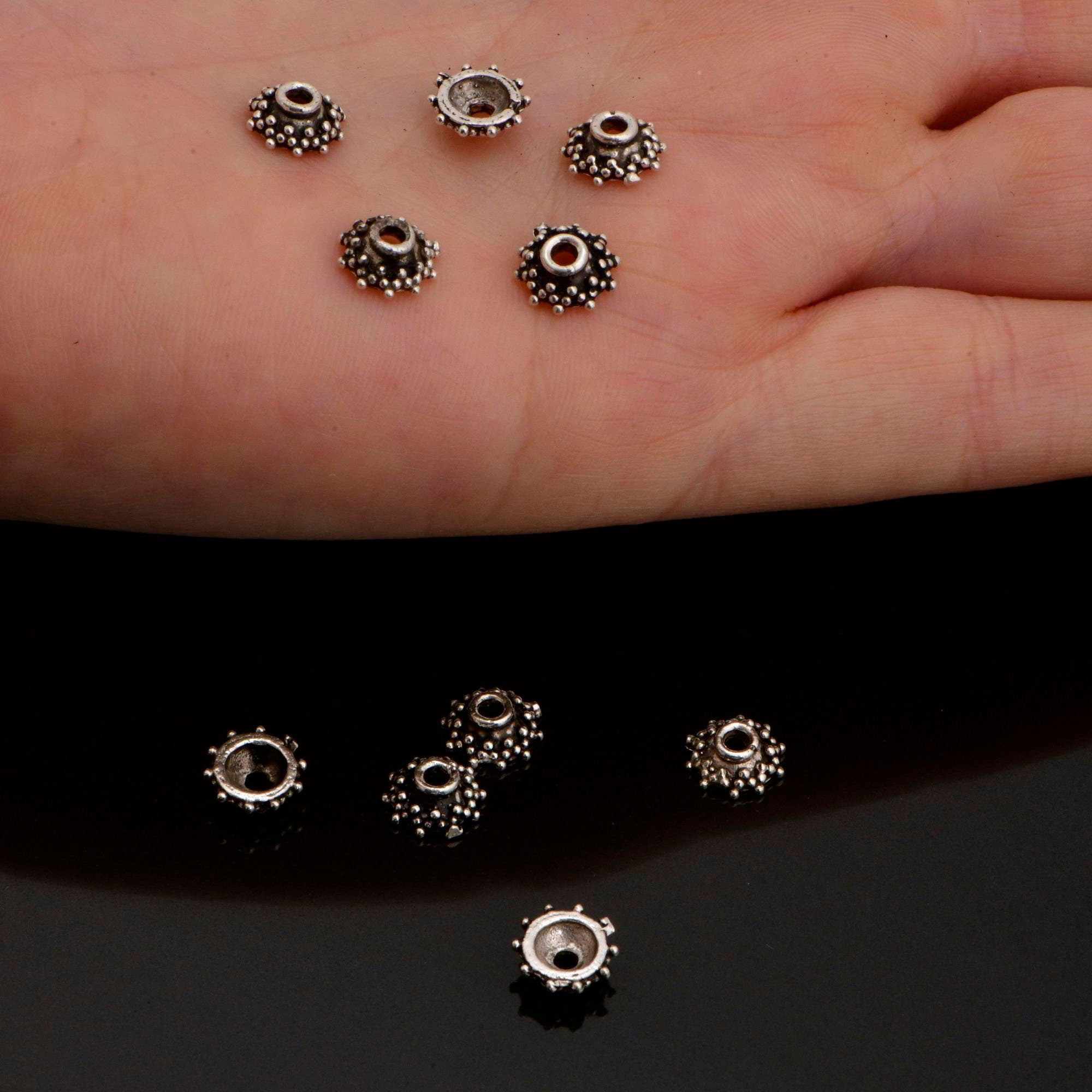 24K Gold Vermeil and 925 Silver Filigree Bead Caps, Handmade Silver Bead Caps, Gold Bead Caps, Spacer Bead Caps, Jewelry Supplies, M/VM88