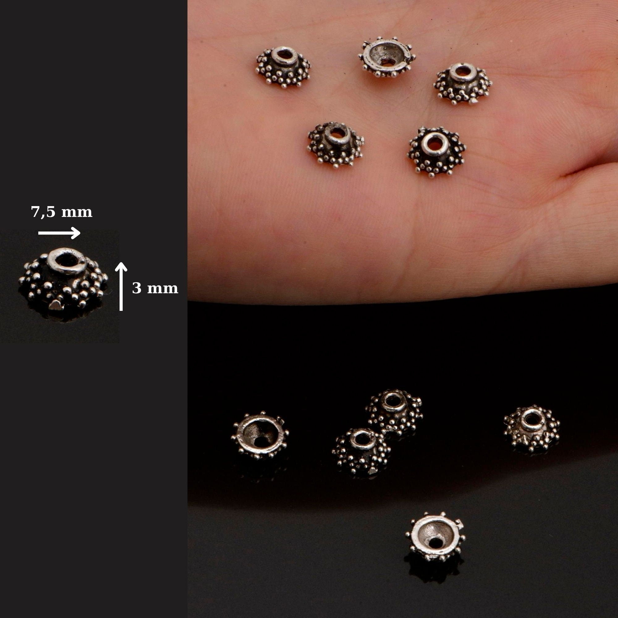 24K Gold Vermeil and 925 Silver Filigree Bead Caps, Handmade Silver Bead Caps, Gold Bead Caps, Spacer Bead Caps, Jewelry Supplies, M/VM88