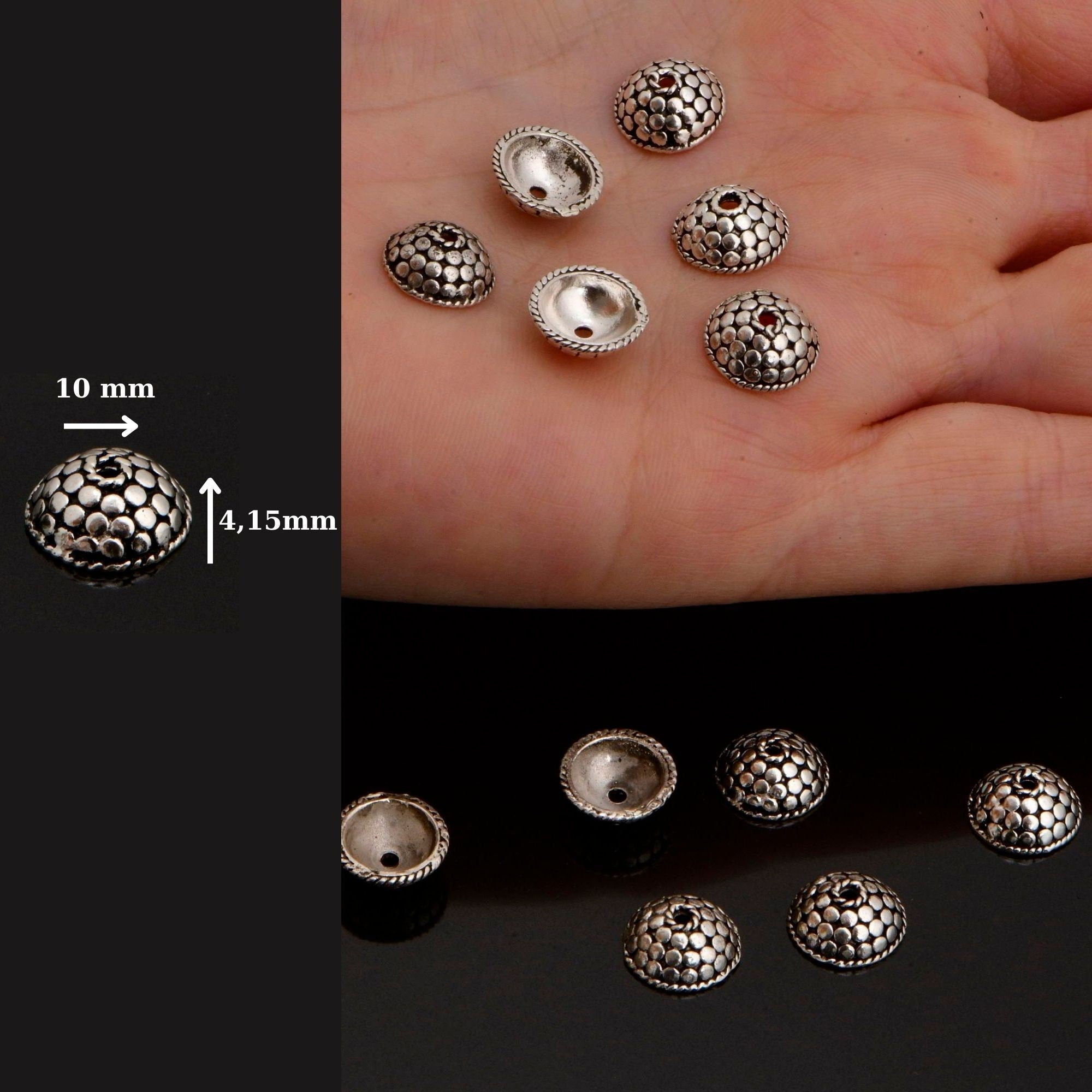 925 Sterling Silver Handmade Bead Caps, Studded Solid Silver Bead Caps, 925 Silver Bead Caps, Jewelry Supplies, M89
