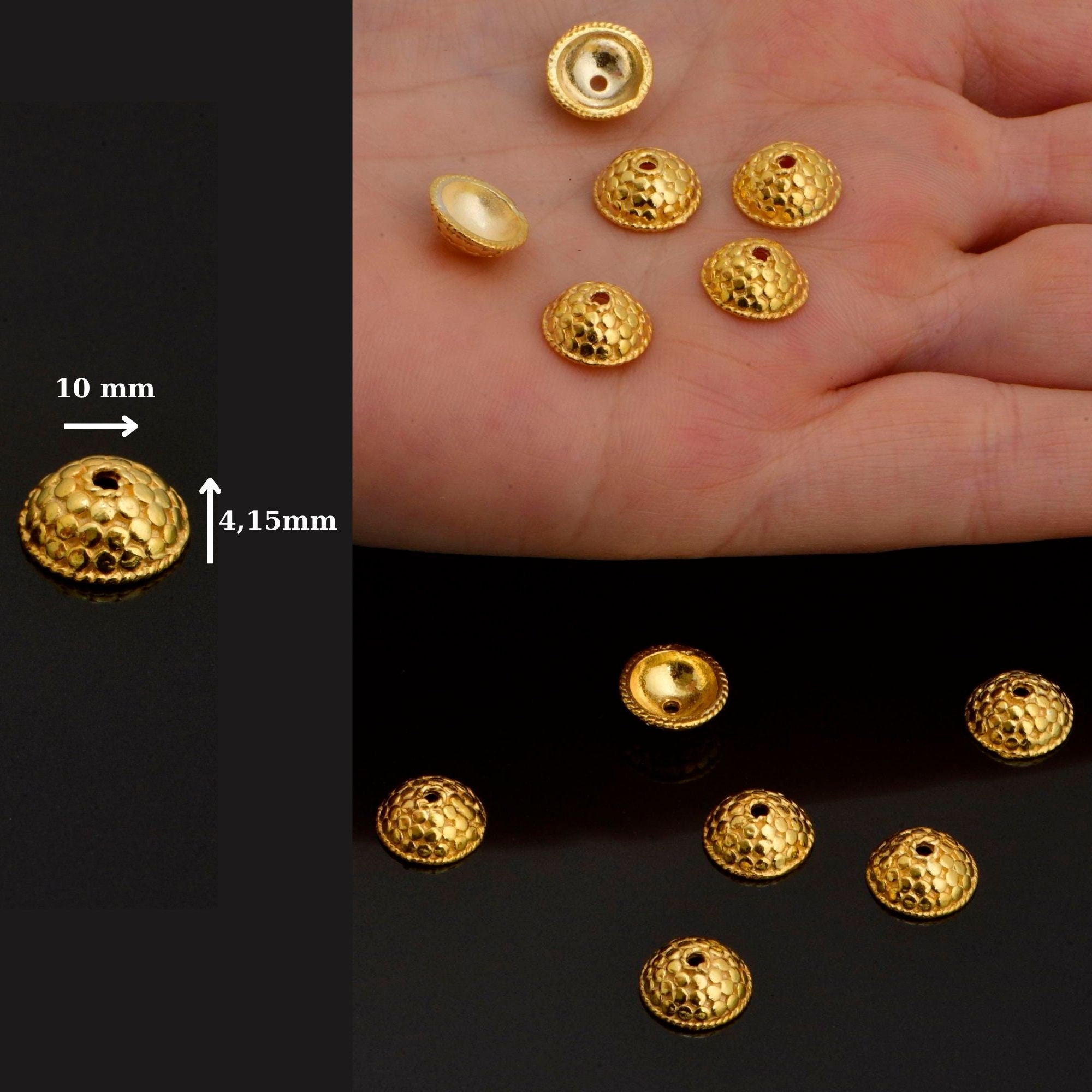 24K Gold Vermeil and 925 Silver Handmade Bead Caps, Studded Vermeil Bead Caps in 24K Gold, 925 Silver Bead Caps, Jewelry Supplies, M/VM89