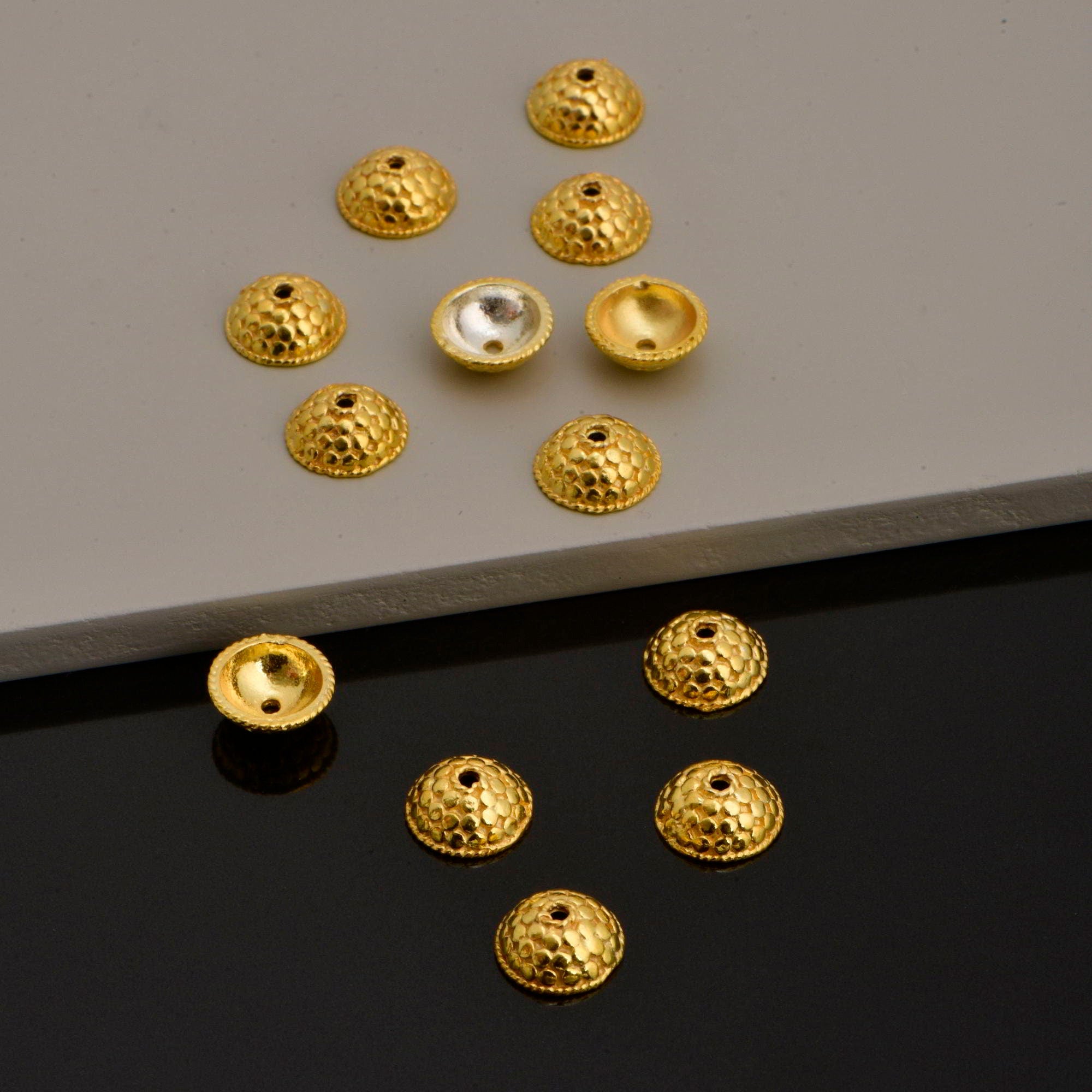 24K Gold Vermeil and 925 Silver Handmade Bead Caps, Studded Vermeil Bead Caps in 24K Gold, 925 Silver Bead Caps, Jewelry Supplies, M/VM89
