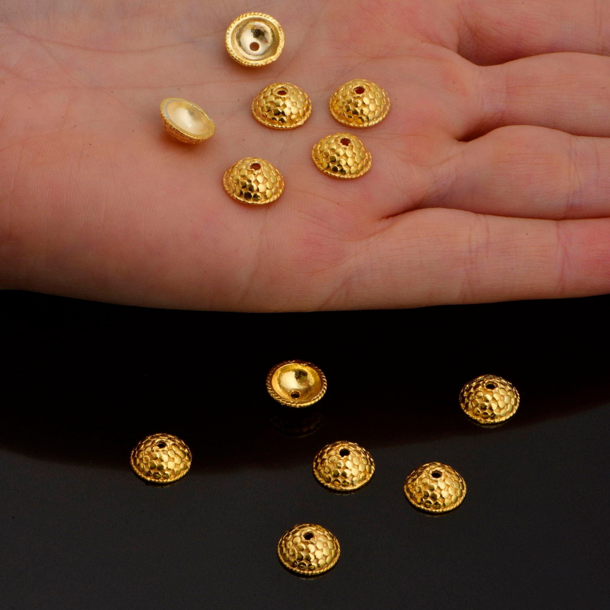 24K Gold Vermeil and 925 Silver Handmade Bead Caps, Studded Vermeil Bead Caps in 24K Gold, 925 Silver Bead Caps, Jewelry Supplies, M/VM89