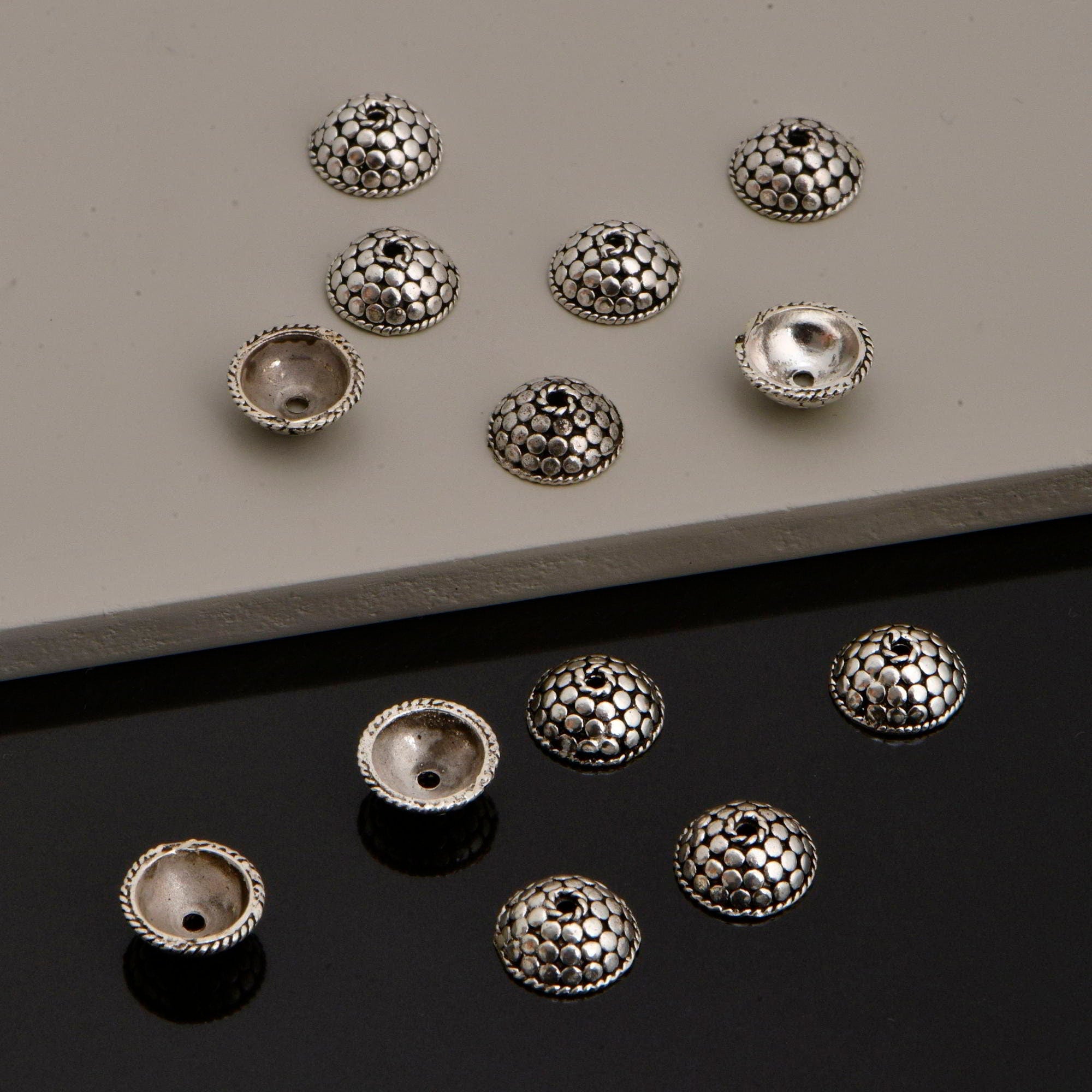 24K Gold Vermeil and 925 Silver Handmade Bead Caps, Studded Vermeil Bead Caps in 24K Gold, 925 Silver Bead Caps, Jewelry Supplies, M/VM89