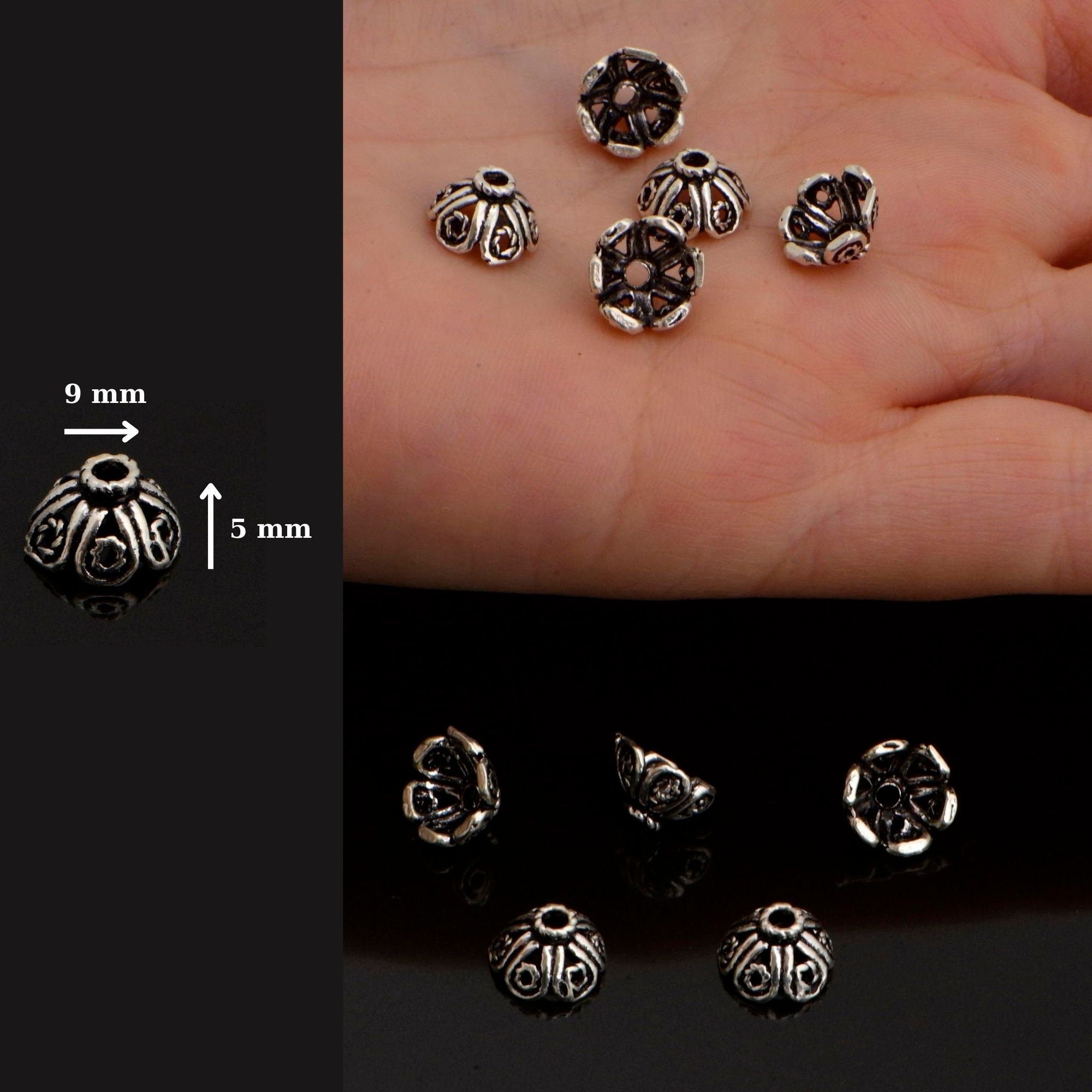 925 Sterling Silver Filigree Bead Caps, Handmade Silver Bead Caps, Solid Silver Bead Caps, Spacer Bead Caps, Jewelry Supply, M90