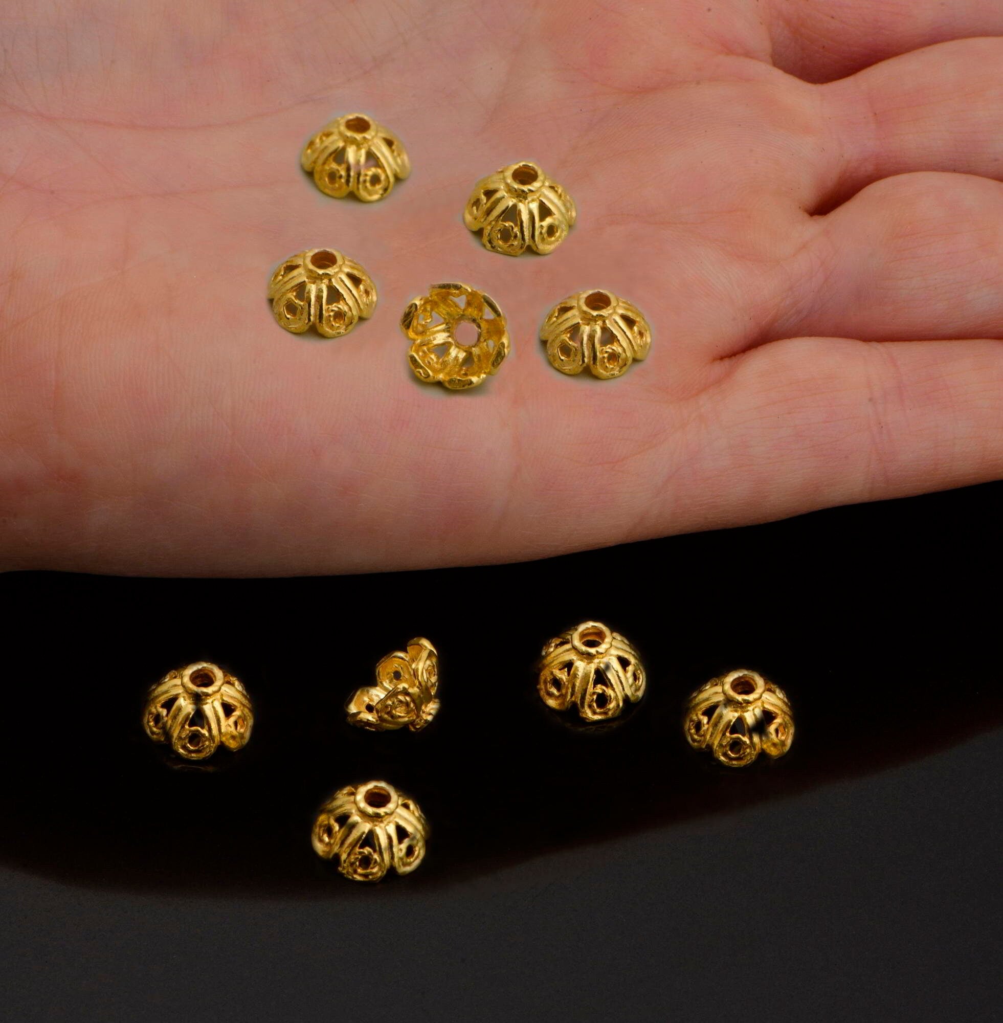 24K Gold Vermeil and 925 Silver Filigree Bead Caps, Handmade Silver Bead Caps, Gold Bead Caps, Spacer Bead Caps, Jewelry Supplies, M/VM90