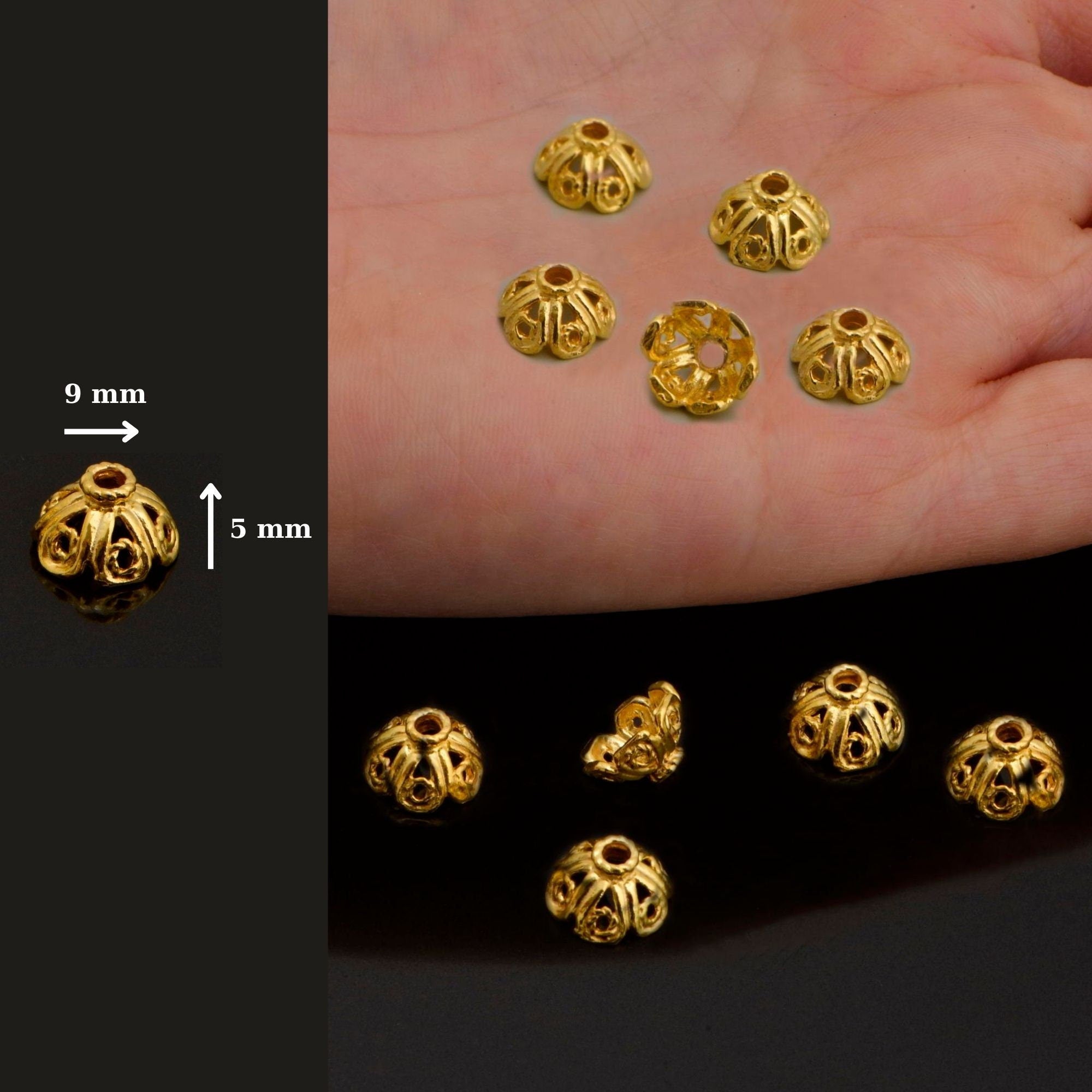 24K Gold Vermeil and 925 Silver Filigree Bead Caps, Handmade Silver Bead Caps, Gold Bead Caps, Spacer Bead Caps, Jewelry Supplies, M/VM90