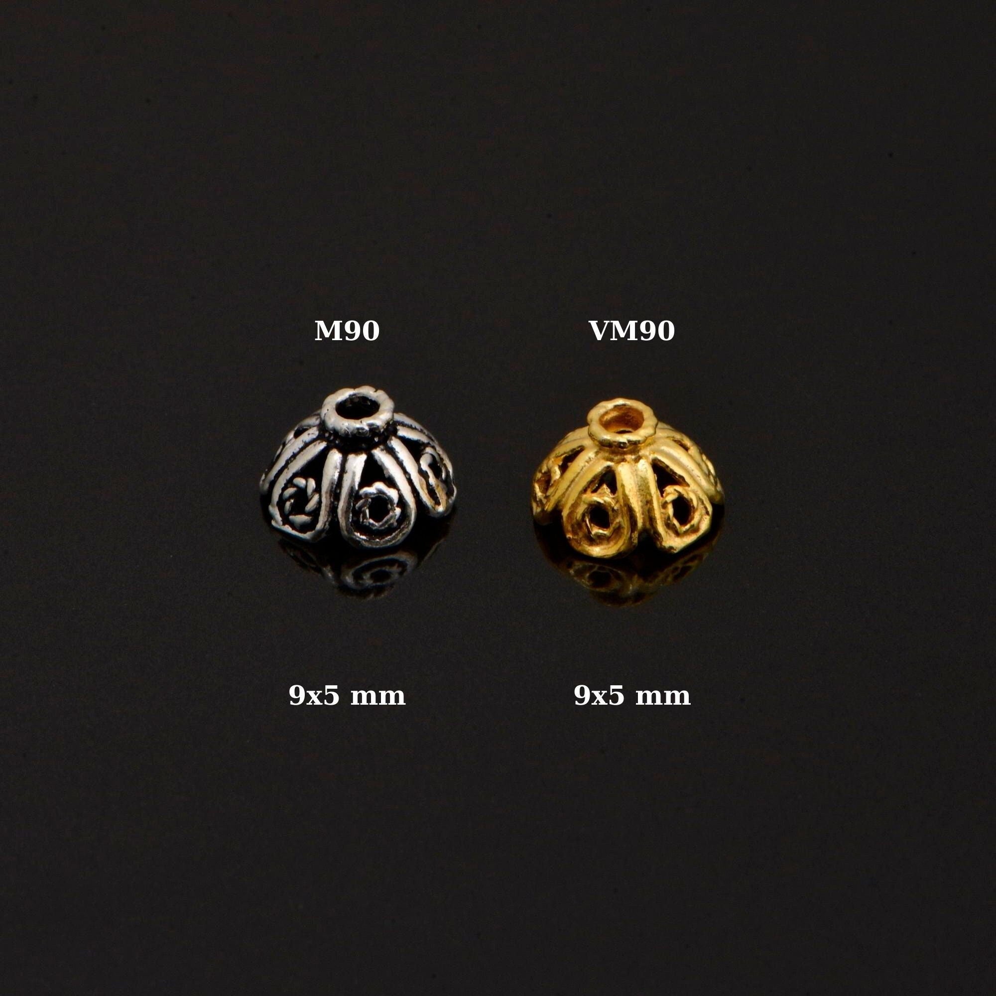 24K Gold Vermeil and 925 Silver Filigree Bead Caps, Handmade Silver Bead Caps, Gold Bead Caps, Spacer Bead Caps, Jewelry Supplies, M/VM90