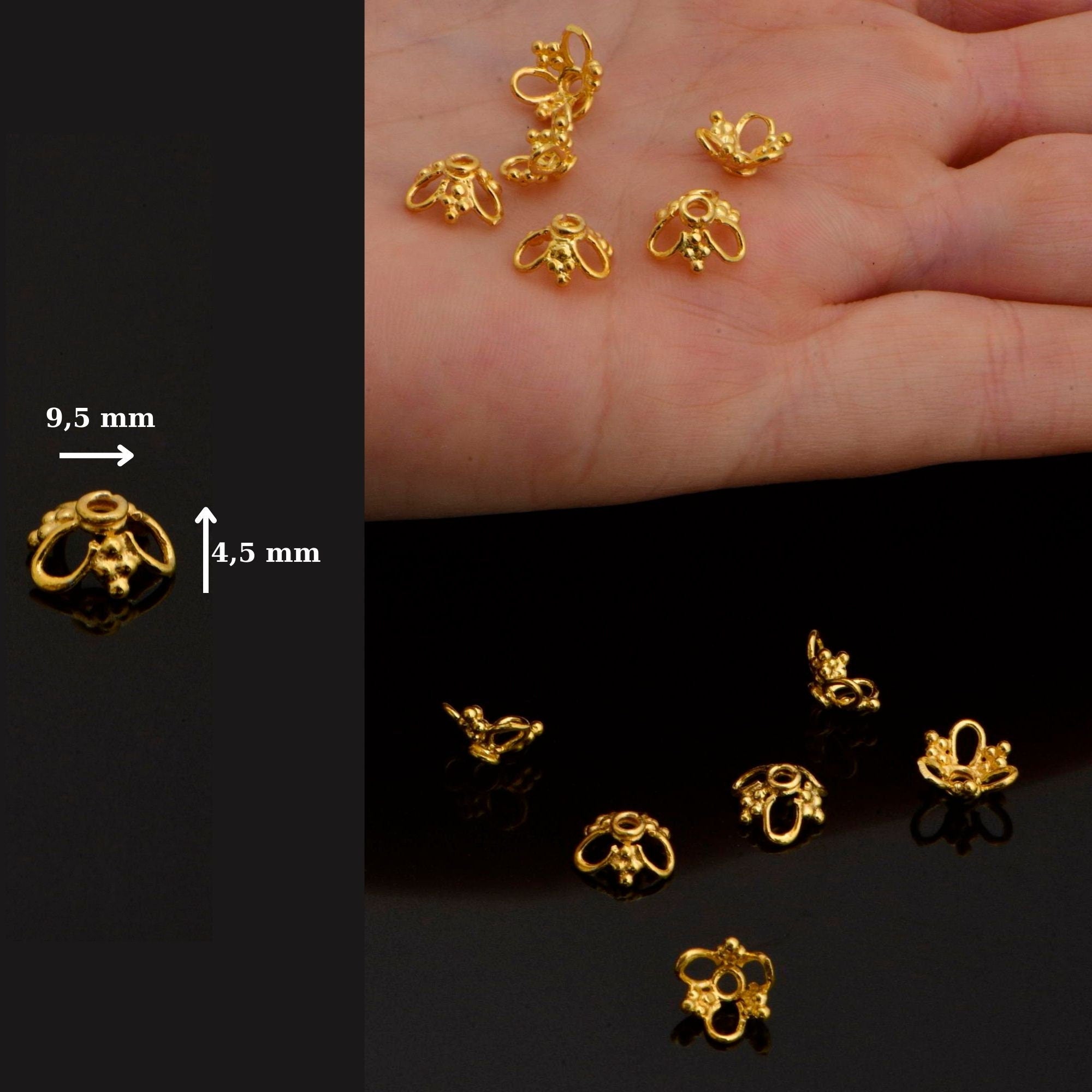 24K Gold Vermeil and 925 Silver Filigree Bead Caps, Handmade Silver Bead Caps, Gold Bead Caps, Spacer Bead Caps, Jewelry Supplies, M/VM91