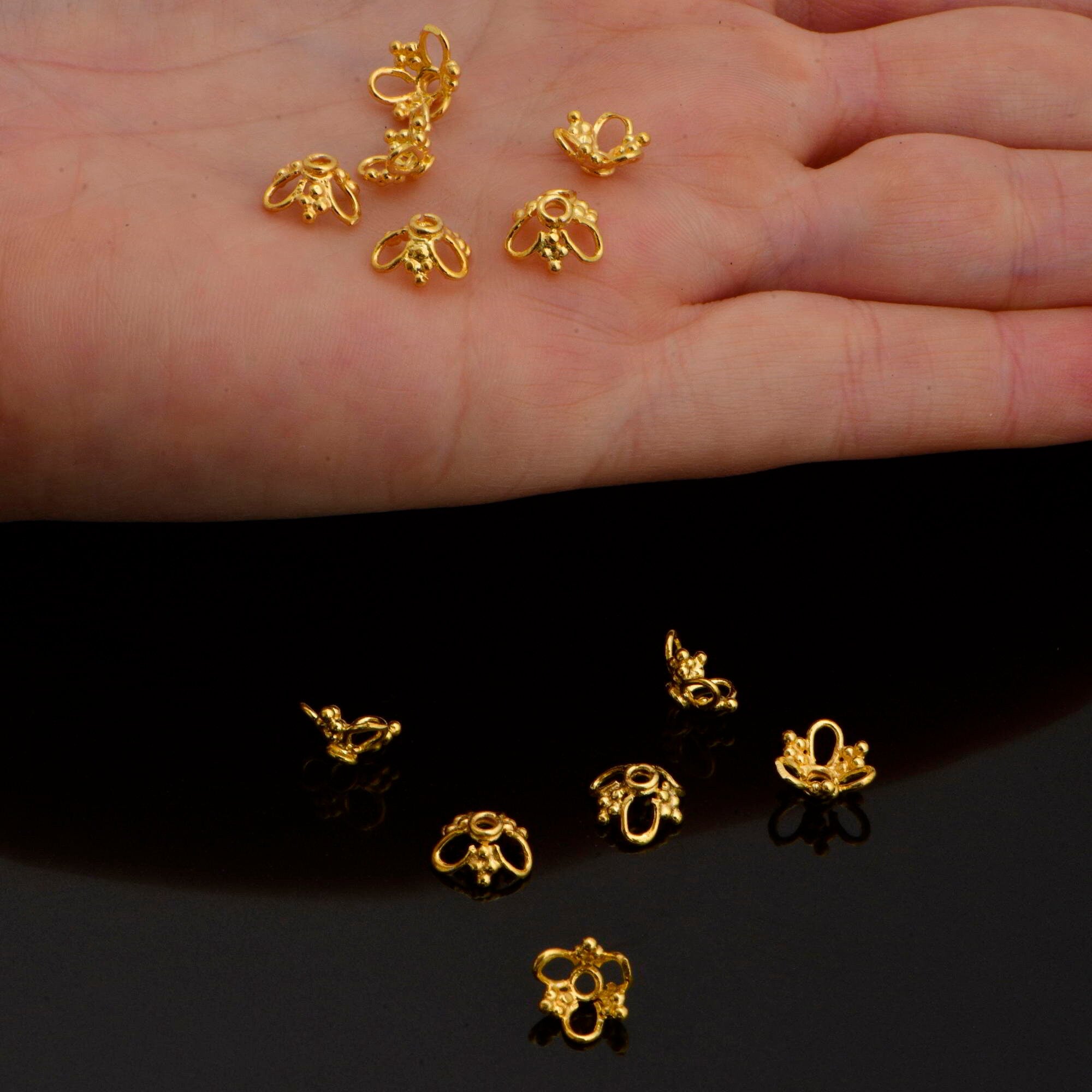24K Gold Vermeil and 925 Silver Filigree Bead Caps, Handmade Silver Bead Caps, Gold Bead Caps, Spacer Bead Caps, Jewelry Supplies, M/VM91
