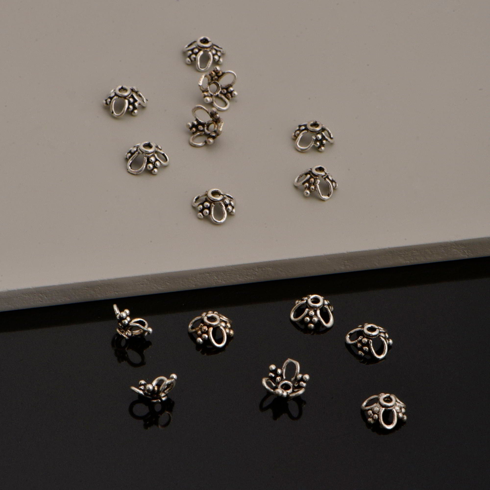 24K Gold Vermeil and 925 Silver Filigree Bead Caps, Handmade Silver Bead Caps, Gold Bead Caps, Spacer Bead Caps, Jewelry Supplies, M/VM91